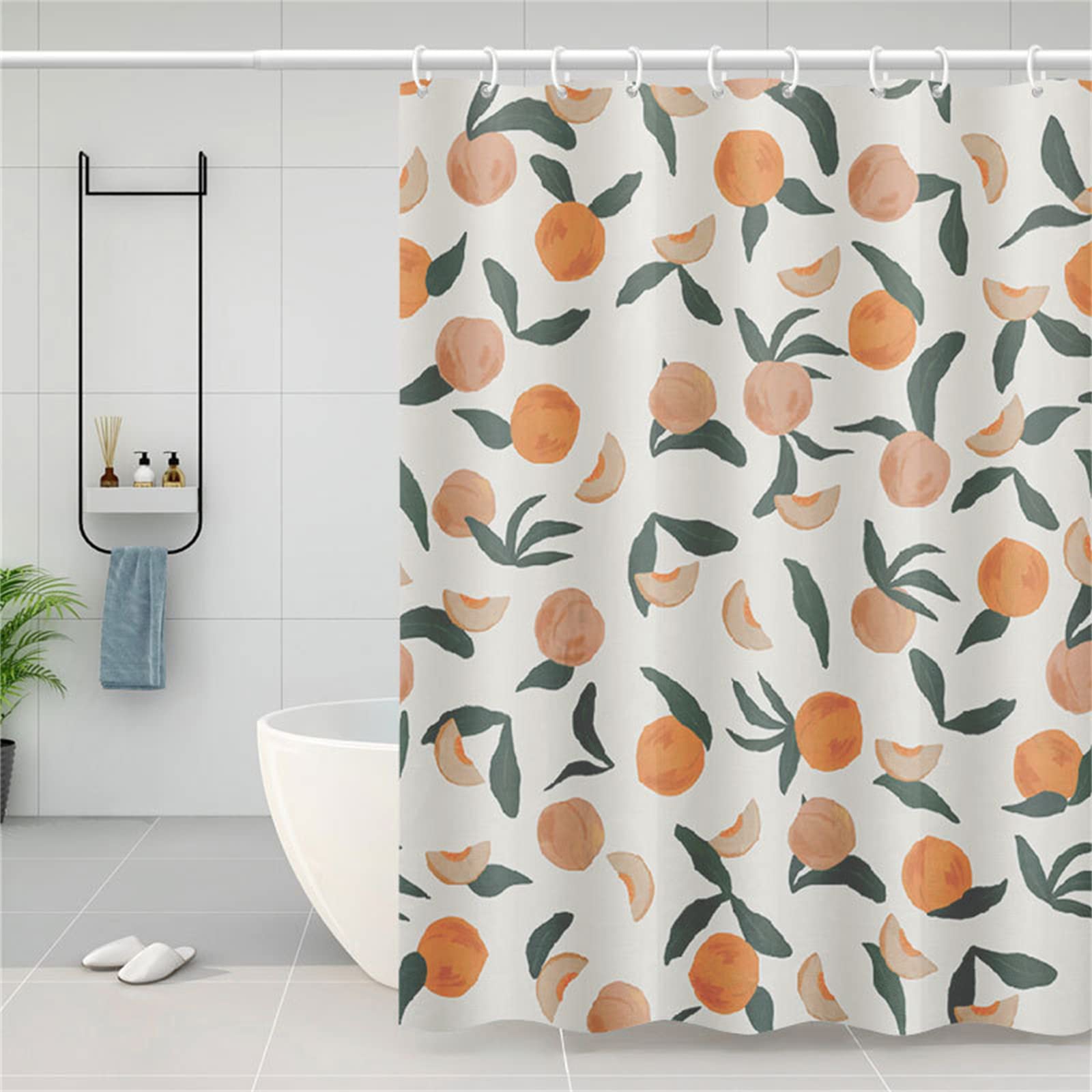 Cortinas de Ducha 180x180cm 3D Cortina de Baño Anti Moho Cortinas de Baño Antimoho Impermeable Lavables Textil de poliéster con 12 Ganchos para Cortinas Bañera y Baño Decorar Fruta Amarilla Beige