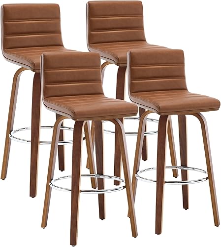 Miniatura 51 de Bekrvio Juego de 2 Taburetes de Bar Giratorios con Respaldos, Taburete de Bar Tapizado de Cuero PU de 29 Pulgadas de Altura, Respaldo en Forma de L,