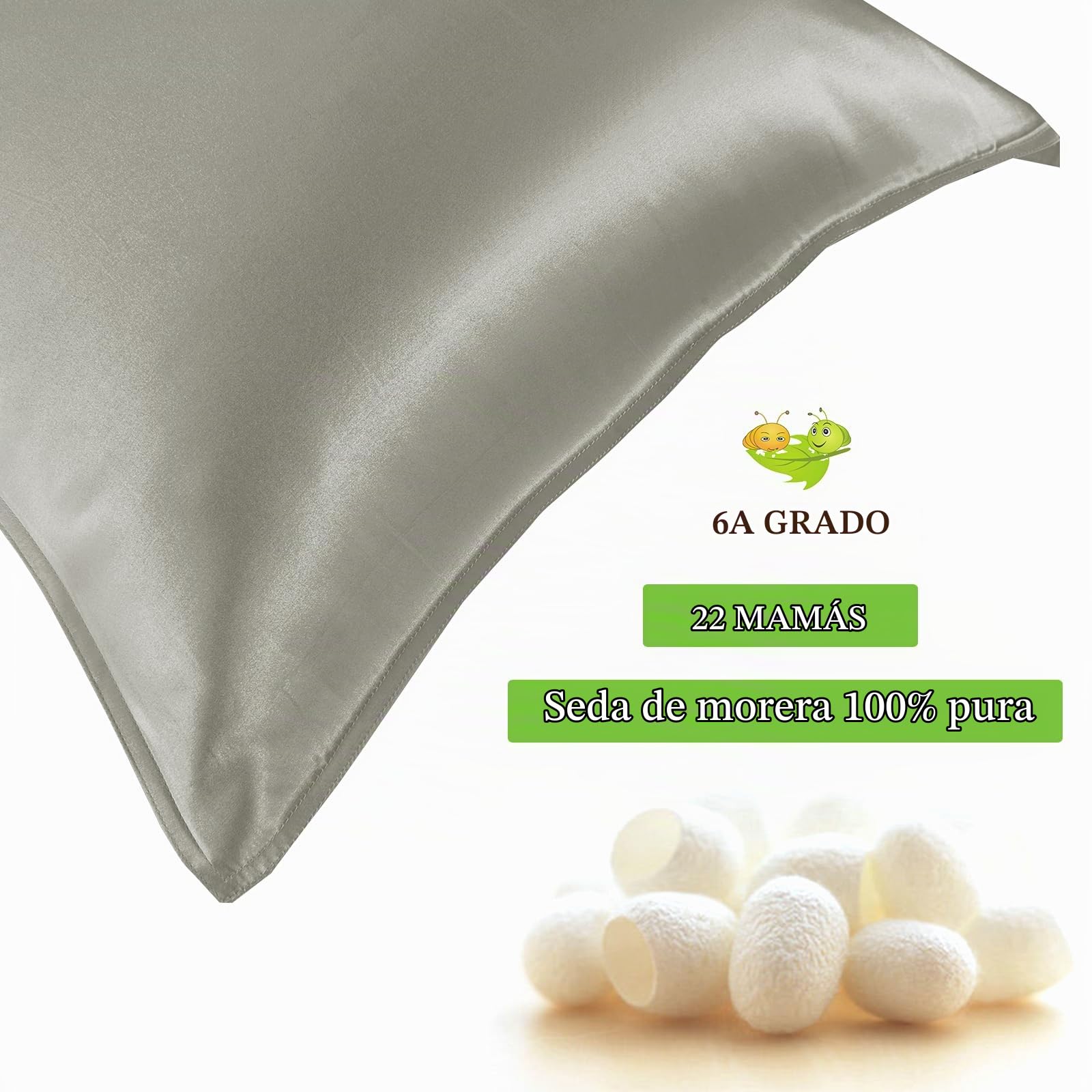 Fundas de Almohada de Seda 100% Morera Natural 20 Momme, Suaves y Cuidado de la Cabello Funda de Almohada de Seda 2 Piezas Verde pálido (50 * 75cm)