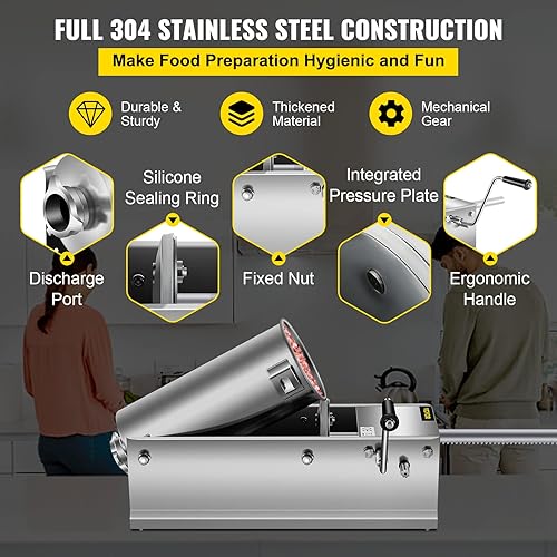 Miniatura 3 de Happybuy Máquina de salchichas horizontal de 5 L11 libras con 5 boquillas de llenado para uso doméstico y comercial de acero inoxidable