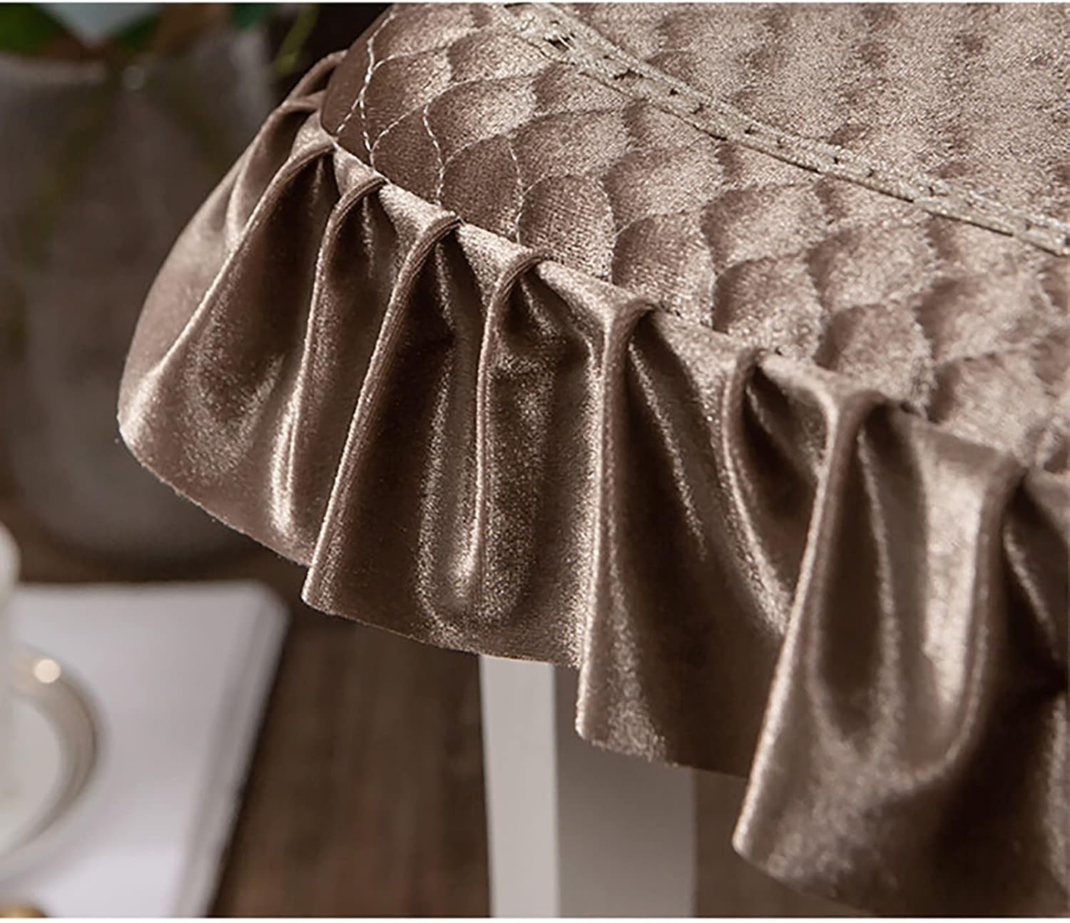 Dining Chair Cushion,Luxury Square Stool Cushion Cover for Home Decor Kitchen,Lace Ruffle Chair Pad Warm Velvet Seat Cushion with Ties-Red 42x45cm(17x18inch), ji41l-003