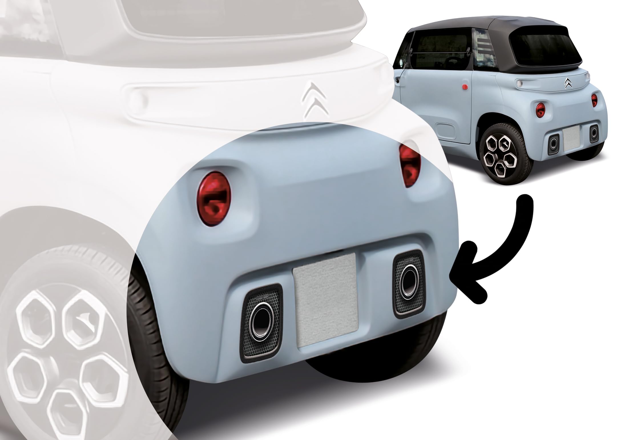 AMI-GO.CLUB Uscita di scarico fittizia in vinile semi-opaco, stile realistico, resistente all'abrasione e alle intemperie, per personalizzazione veicoli Citroen, Opel, nero