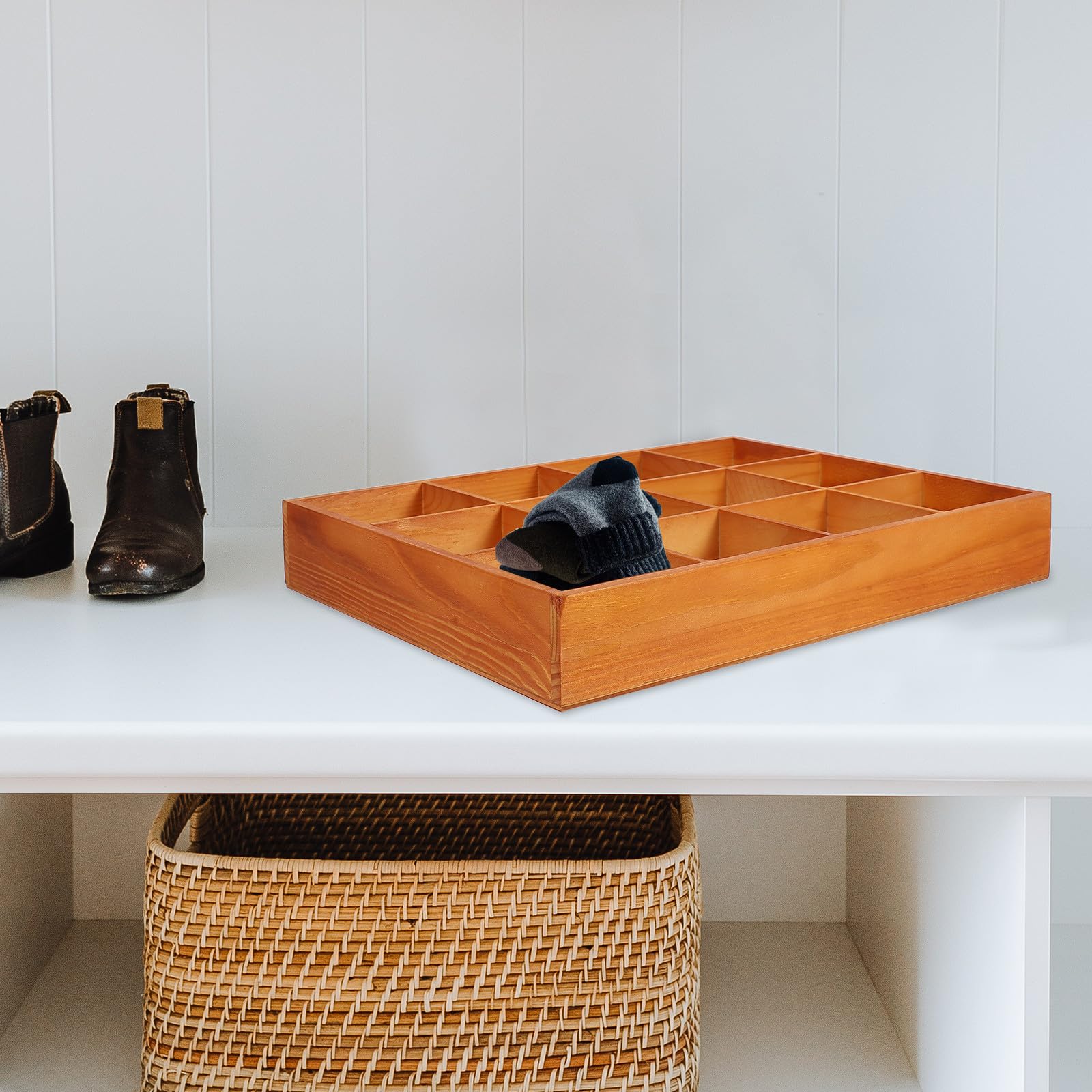 Contenitore Portaoggetti in Legno 12 Scomparti, Organizer per Cassetti di Calzini e Biancheria Intima, Divisorio per Armadio e Bagno per Ottimizzare Spazio e Ordine
