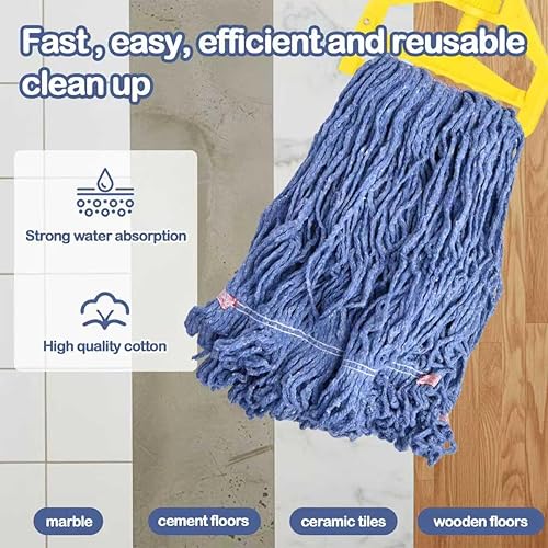 Miniatura 5 de Repuesto de cabezal de trapeador con extremo de bucle, paquete de 6, azul, repuestos de trapeador de cuerda industriales e comerciales, se adapta a