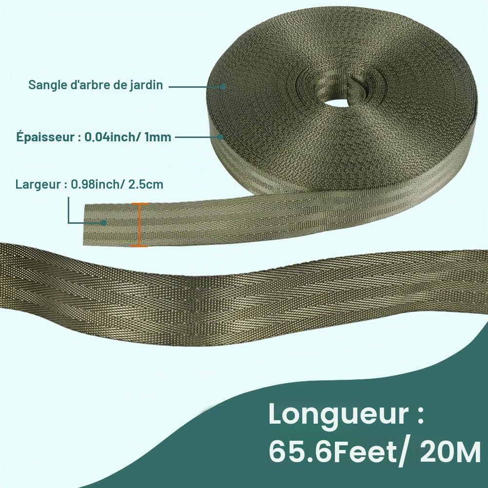 Tenn Well Sangles de Fixation pour Arbre de Jardin, 20M Sangle de Soutien en Nylon Solide pour Grandes Plantes, Piquets, Greffes et Lissage (Vert)