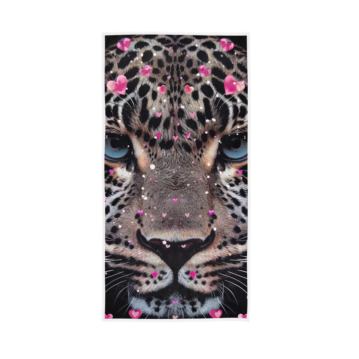 HUYGD Leopard Face Hearts Hand Towel, Multipurpose Shower Towels for Hand, Face, Hair, Bath 15 x 30 Inches