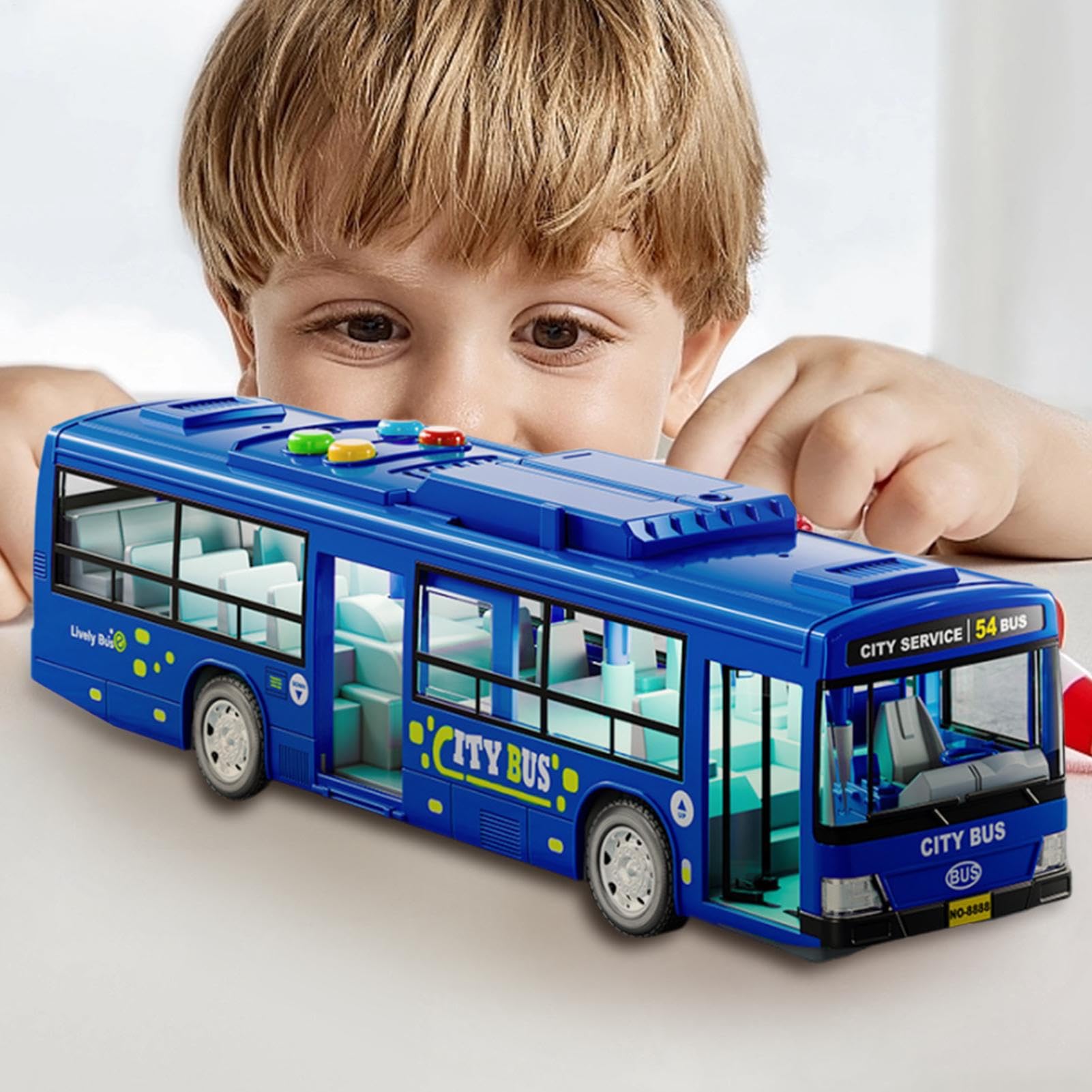 Générique Modèle Bus – Grand Modèle Voiture | Véhicules Éducatifs À Piles avec Musique Et Lumière, Portes Ouvrables pour Amusement, Stimulation Et Anniversaire des