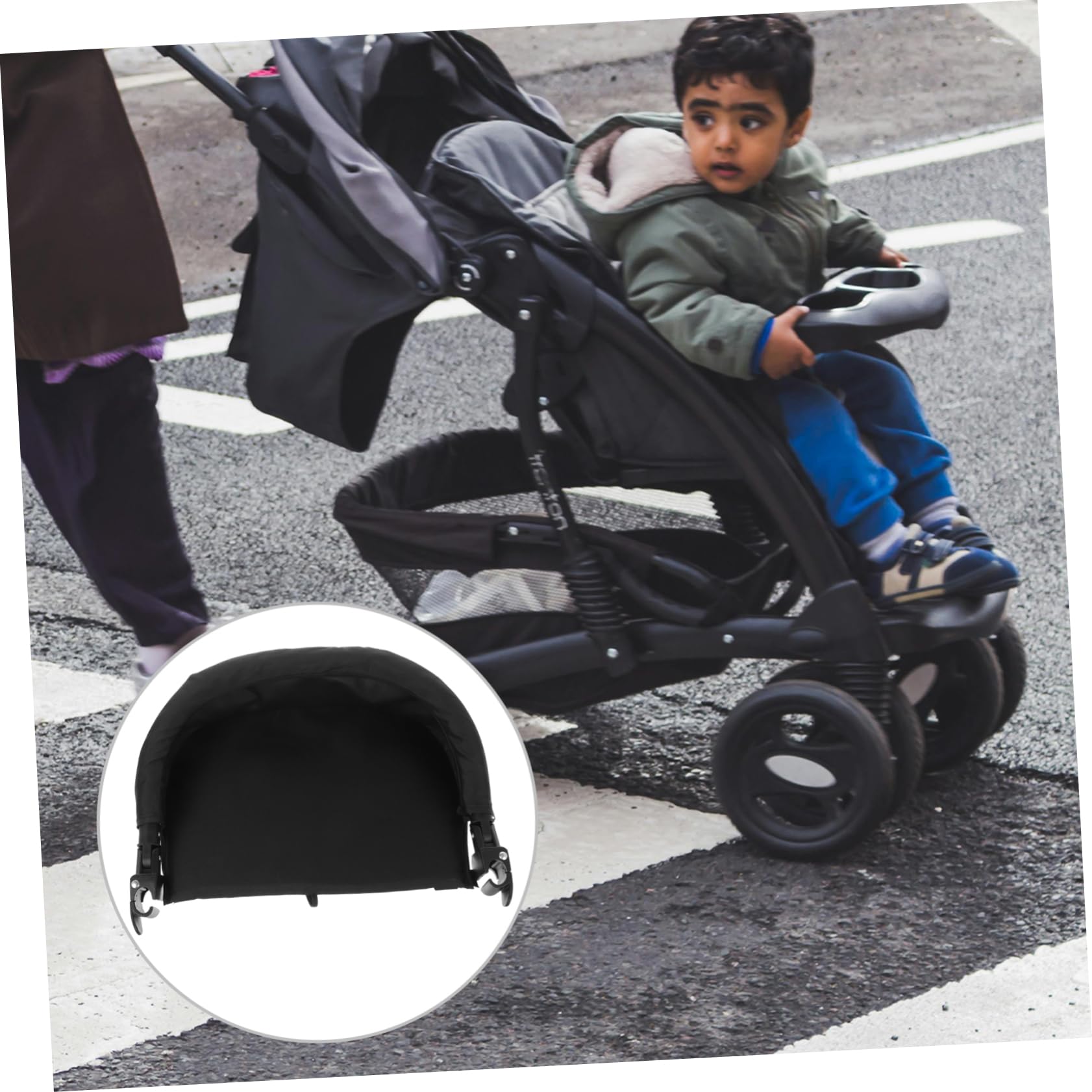 SECFOU Extension Accessoire Amovible Repose-Pieds Réglable pour Poussette Bébé Noir en Tissu pour Confort Compatible avec Poussettes et Nacelles