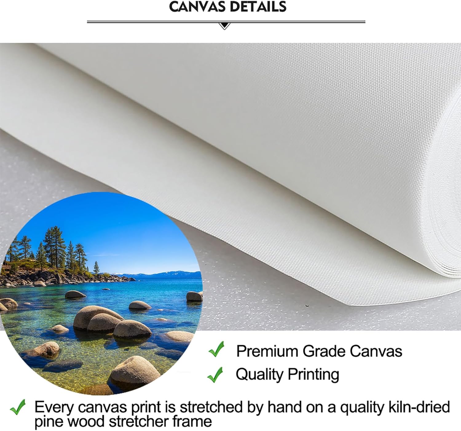 iKNOW FOTO Lake Tahoe Sand Harbor Beach Canvas Wall Art - 4-Panel Mountain and Lake Photography - Sierra Nevada Landscape Nature Decor - Ready to Hang 48"x32" Wall Art for Nature Lovers