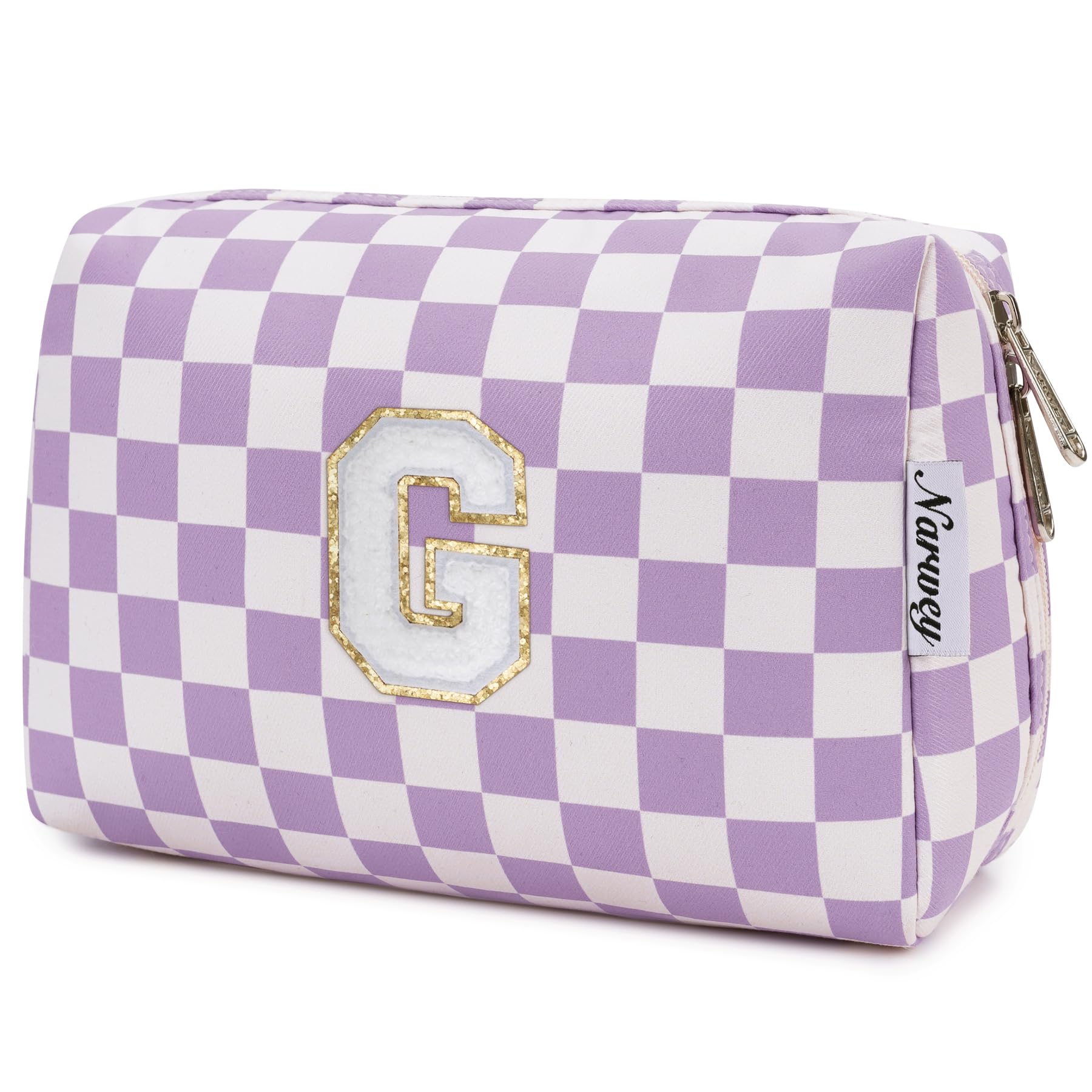 Narwey Birthday Gifts for Women Teen Girls Kids Personalized Initial Makeup Bag Monogram Preppy Cosmetic Bag Trendy Stuff 6 8 10 11 12 13 14 16 18