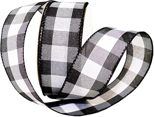 Miniatura 2 de Value Ribbon Cambridge - Cinta a cuadros con cable de 2.5 x 10 yardas para envolver regalos, cintas a cuadros blancos y negros para manualidades,