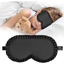 Kids Sleep Mask, 100% Real Mulberry Silk Eye Mask, Sleeping Mask for Kids with Adjustable Elastic Band, Soft & Light Blocking Eye Cover Gift for Boys Girls Teens Age 5+ Black