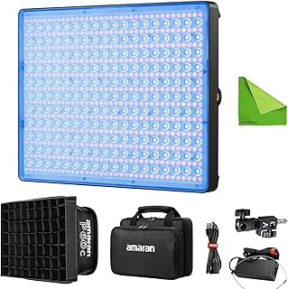 Luz de painel de vídeo Aputure Amaran P60C RGBWW com 2 kit de carregador de bateria e bateria NP-F, 2500K-7500K, 60W, CRI95+/TLCI 96+, 5900lux@1m, 10 efeitos de luz, com softbox, suporte aplicativo, a