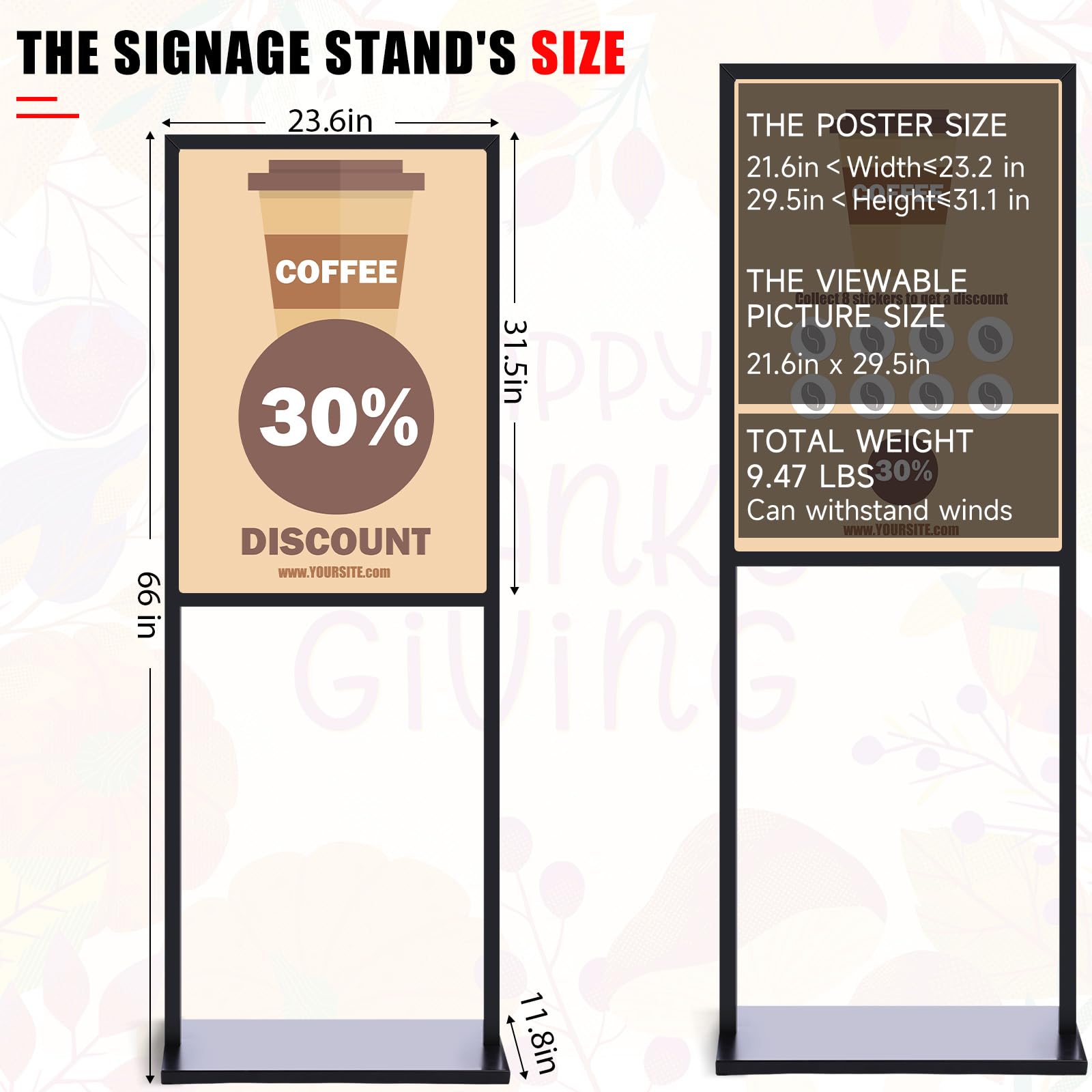 Blulu Paquete de 2 soportes para póster de 24 x 32 pulgadas, soporte de letrero resistente deslizante, soporte para carteles de hasta 9 libras, soporte de póster de doble cara con alfombrillas