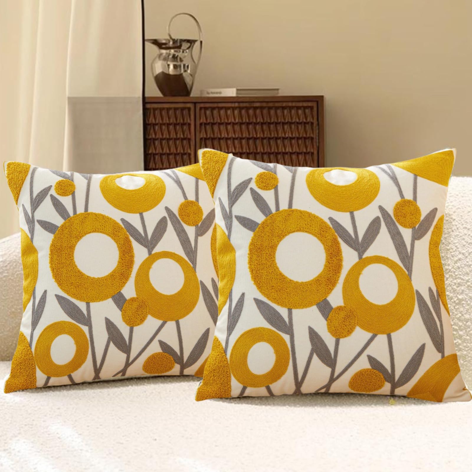 Traziewell Flower Cushions Covers Set of 2 Soft Cushion Cover 45x45cm Decorative Throw Pillow Cases 18x18 inch Pillowcase for Bedroom Sofa Couch T410