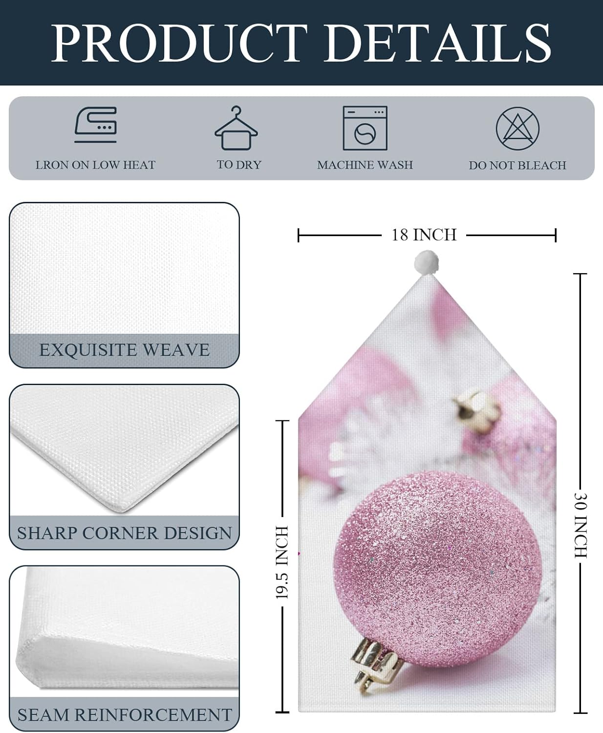 Savannan Christmas Dining Room Chair Back Covers, Merry Christmas Pink Ball Decoration Chair Covers Kitchen Chair Slipcovers Protective Covers for Holiday Party Festival Decoration, Set of 6 Set of 6 Ballsan4193