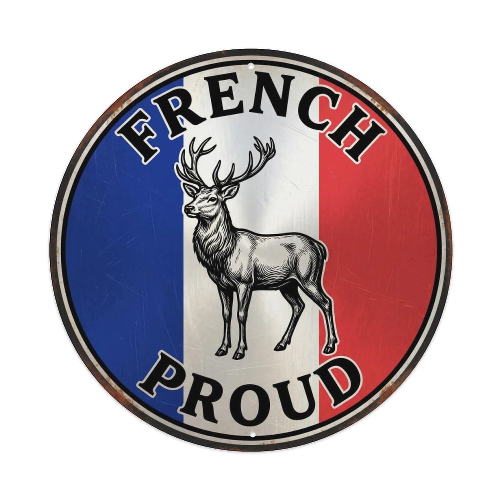 Olhnbad Style French Proud Deer Wildlife Heritage Emblem Metal Tin Sign
