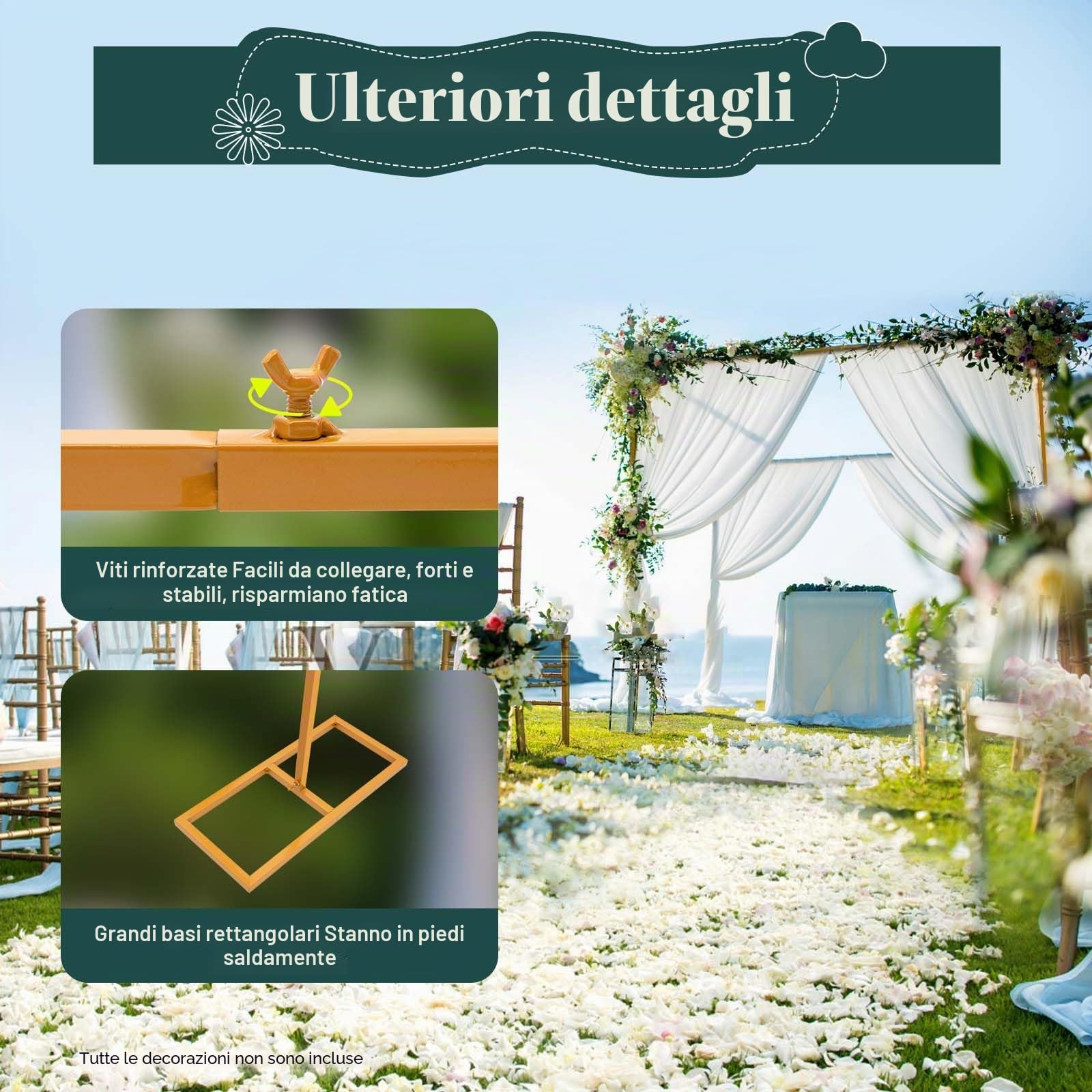 3m Arco Nuziale Robusto Regolabile Altezza, Ferro Quadrato, Giallo Senape, per Matrimoni Feste Compleanni Decorazioni con Fiori Luci LED