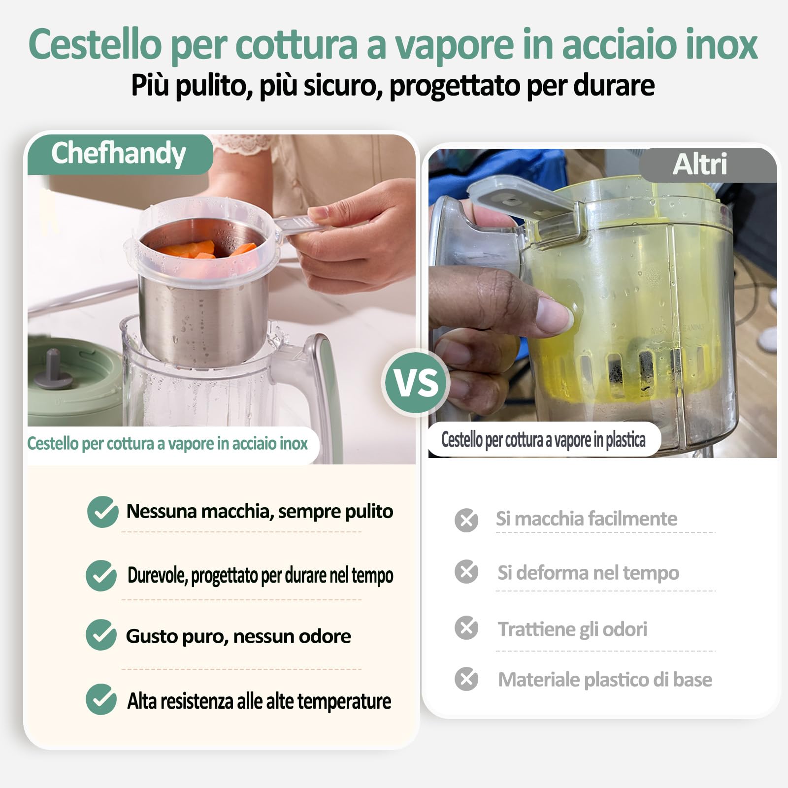 Chefhandy Cuocipappa Multifunzione 5-in-1, Omogeneizzatore e Cuoci Pappa per Neonati
