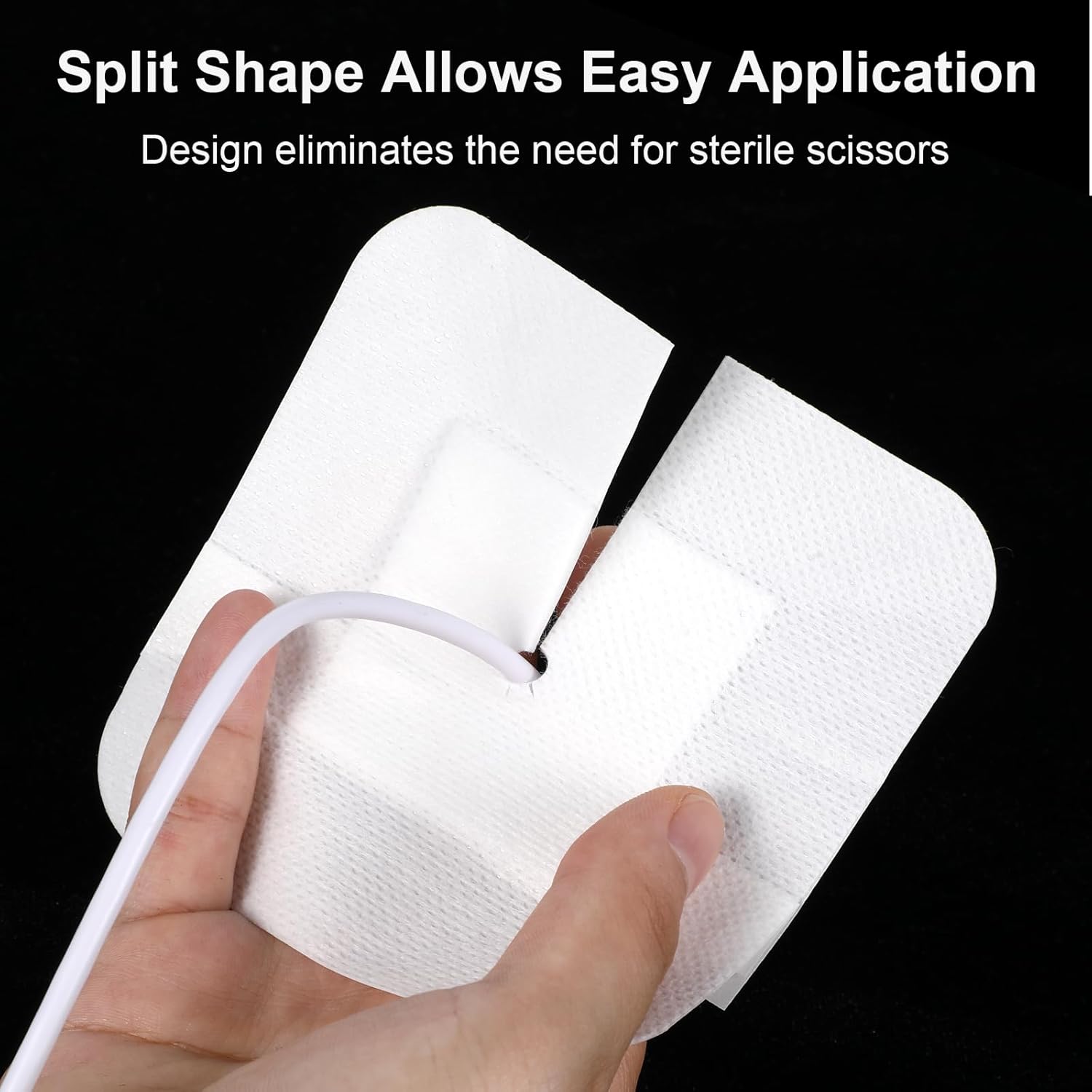 100Pcs Feeding Tube Pads, 4 x 4 Inch Split Drain Adhesive Bandages PD Catheter G Tubes, Supra-Pubic Incision Bordered Guaze Pad, Dialysis Accessories Gtube Supplies Holder for Nursing Care