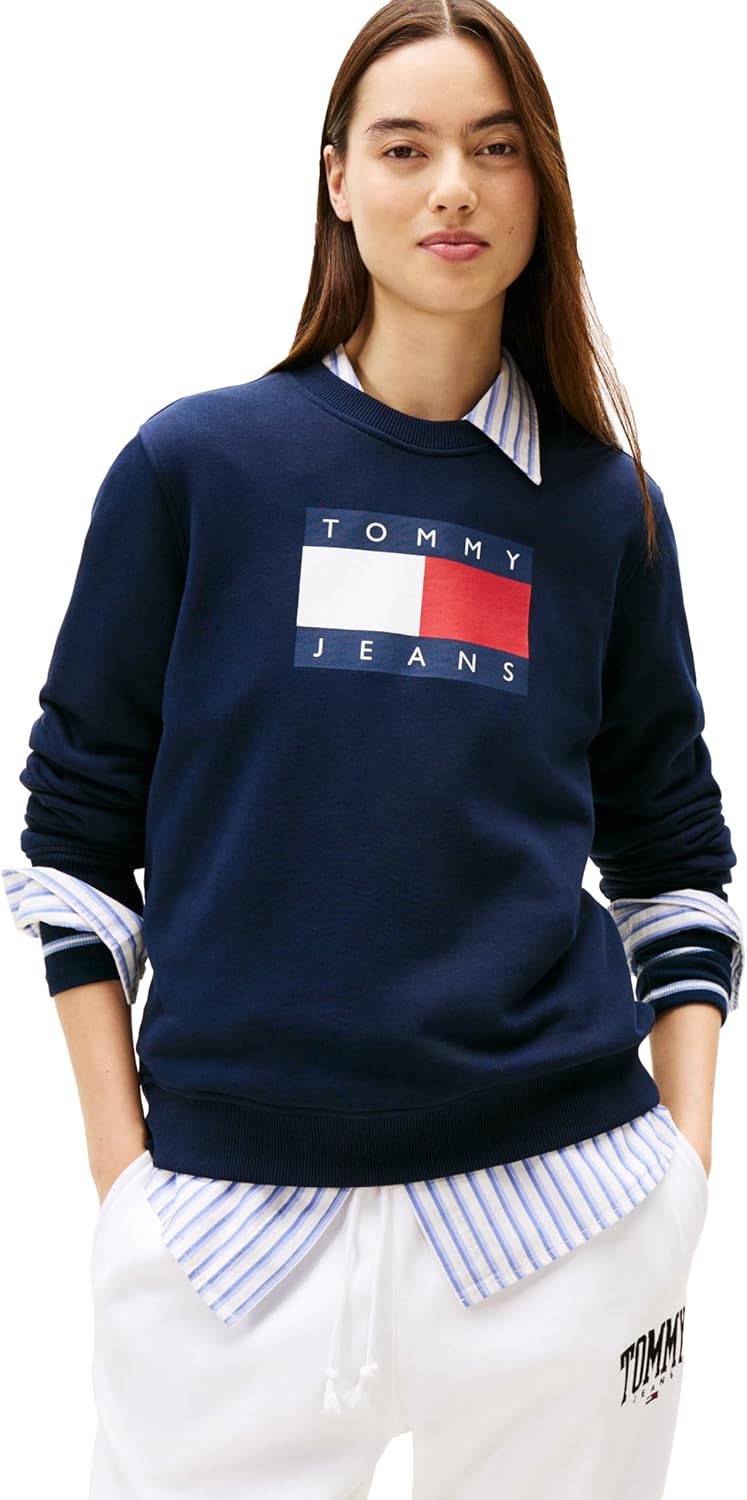 Tommy Jeans womens Medium Weight Pullover Crewneck With Flag Logo Detail