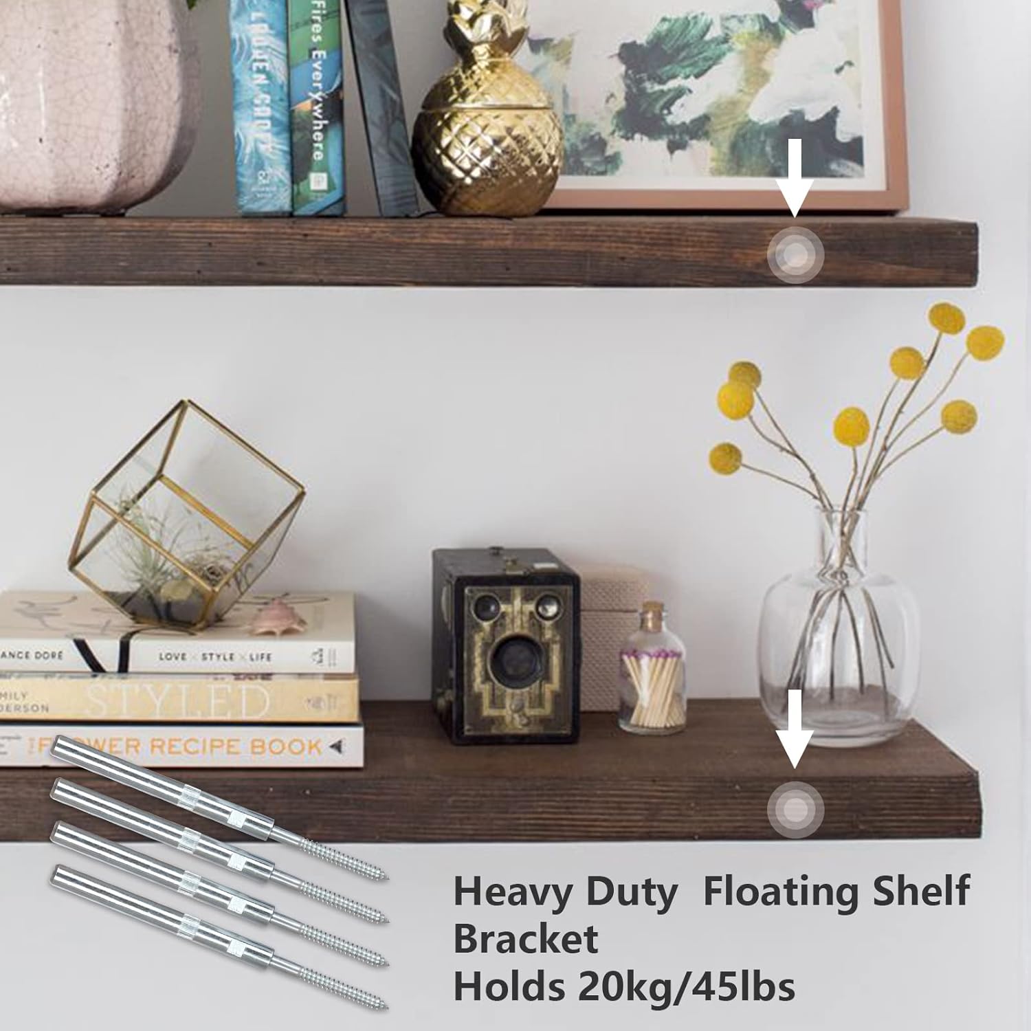 DAJAVE 8 Pack Floating Shelf Bracket, 5 inch Floating Shelves Brackets Hidden Shelf Bracket, Blind Shelf Supports Metal Brackets for Floating Wood Shelves(Screws and Wall Plugs Included)