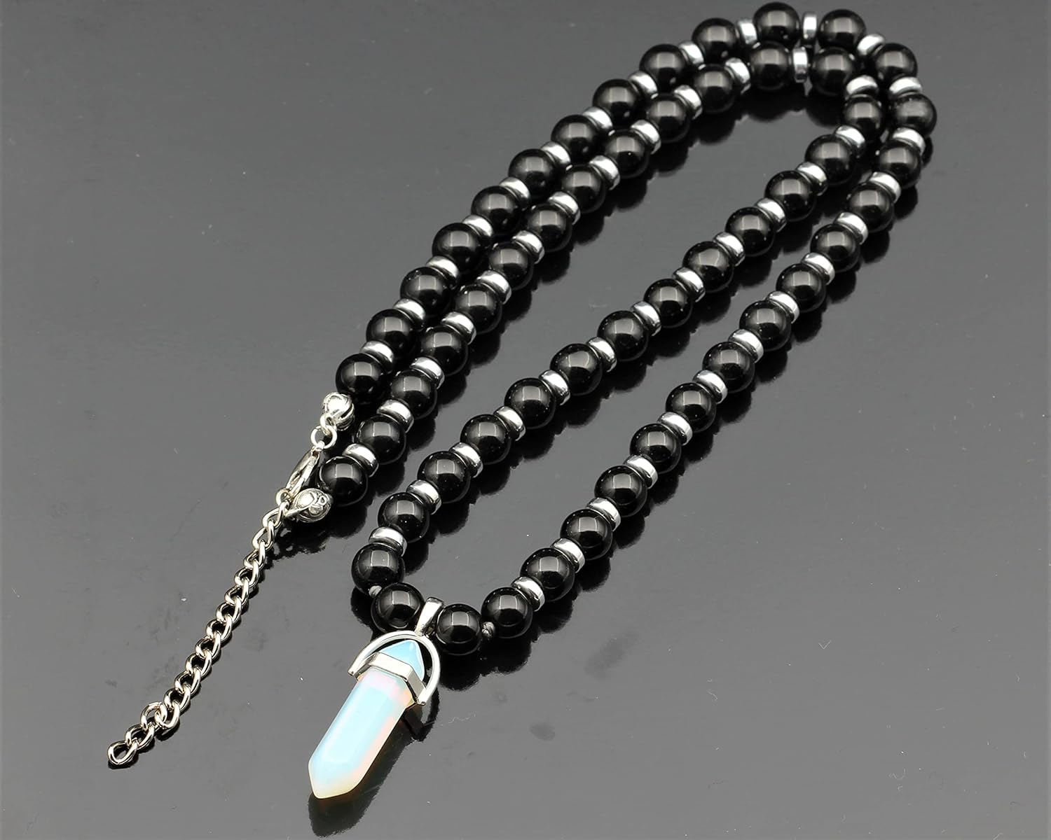 ElisaJewelryArt - Pointed Onyx Pendant Natural Black Onyx Beaded Necklace Genuine Gemstone Strenght Stone Clasp Closure Necklace Unisex Necklace… - Image 5