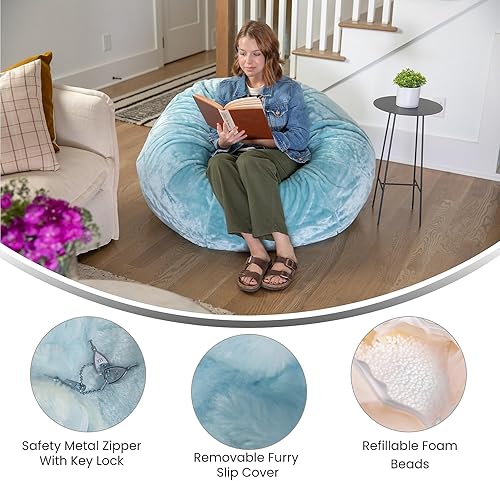 Miniatura 74 de Flash Furniture Puf de gran tamaño para niños y adultos, juego de 1, sherpa natural Negro -,Negro Peludo,Blush Peludo,Marrón,Camouflaje,Azul