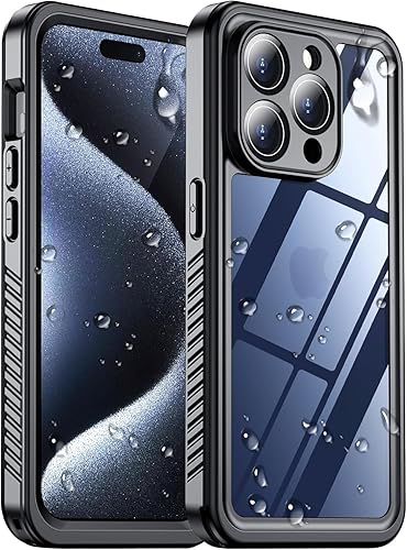 Funda impermeable para iPhone 15 Pro Max 2024, protector de pantalla integrado y protector de cámara de vidrio, a prueba de golpes, IP68 bajo el