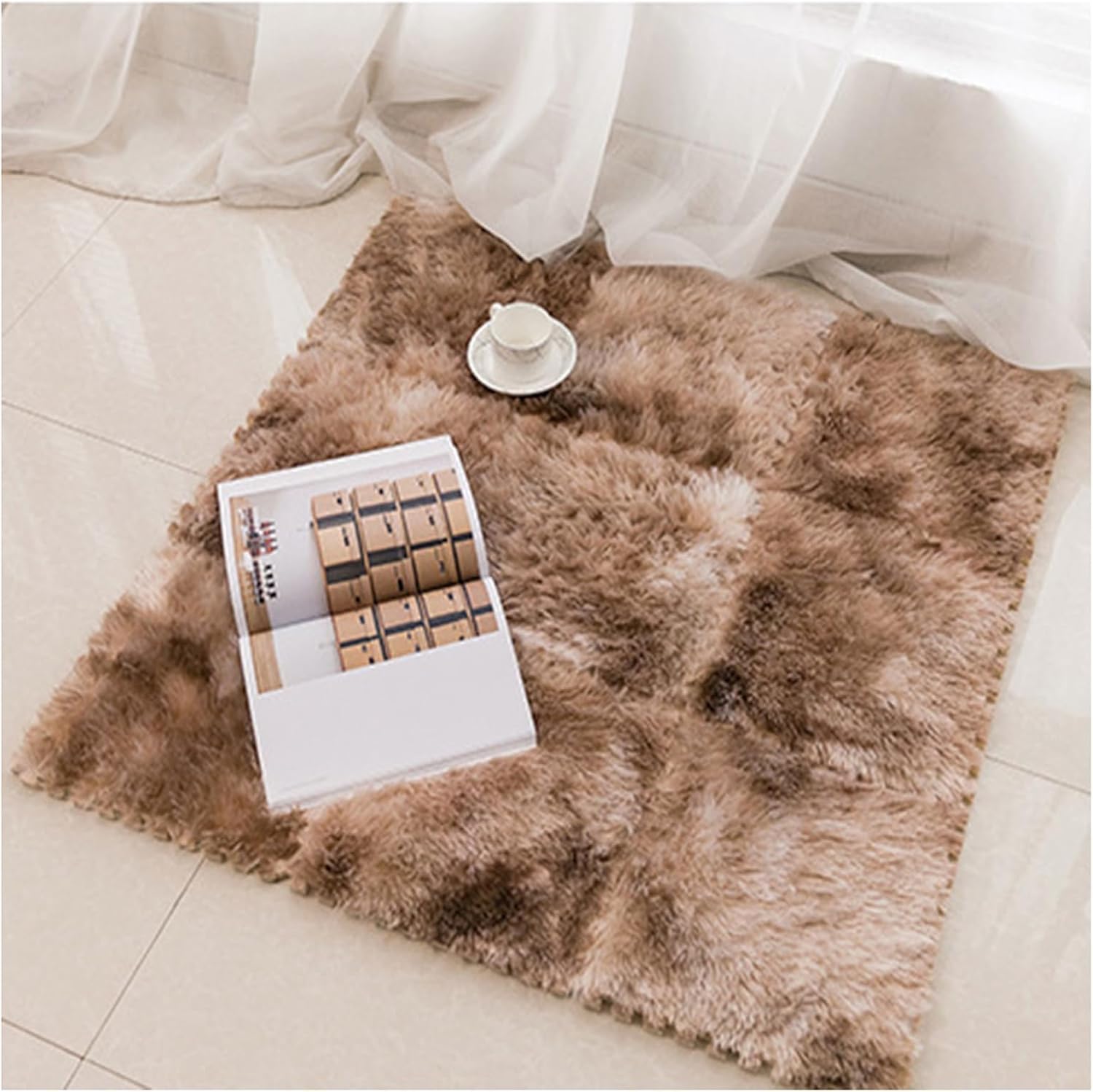LNNNW Miękka Pluszowe maty puzzle Blokująca pluszowa mata podłogowa z puzzlami, antypoślizgowa mata podłogowa z pianki do pełzania, dywanik Home Square(Coffee,20pcs)