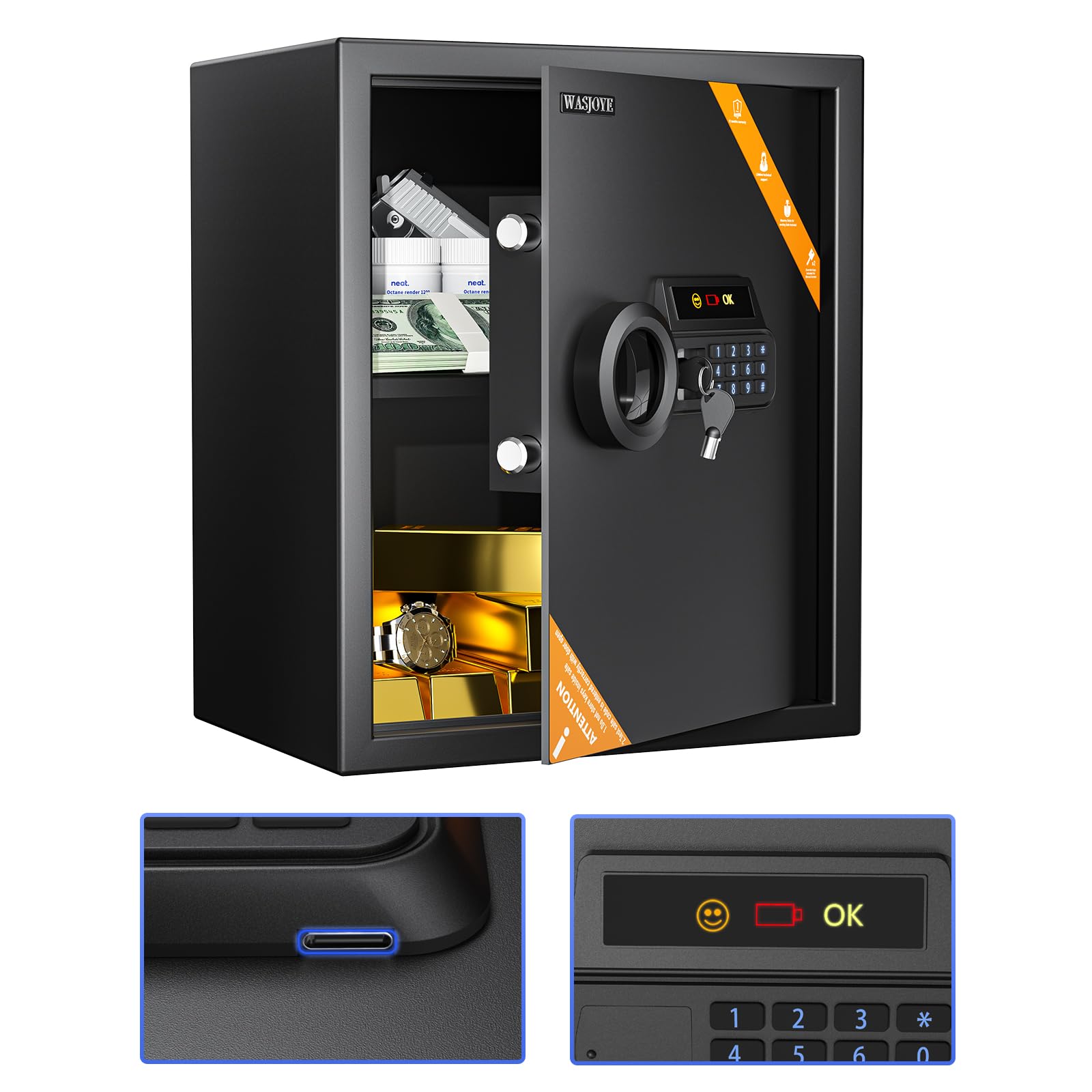 Amazon.co.jp: WASJOYE 家庭用金庫 テンキー式 電子箱
