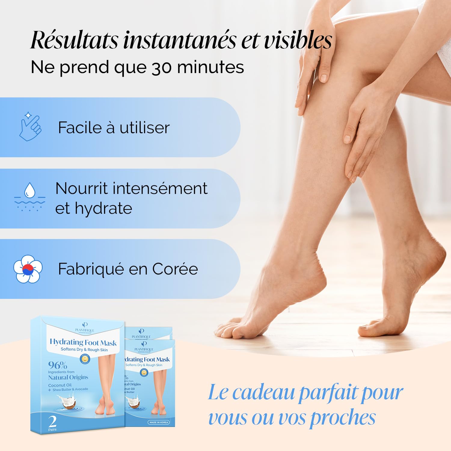 PLANTIFIQUE Masque Soin Pied | Skincare Coréen Crème Talons Très Secs et Abîmés | Chaussette Hydratante Hommes et Femmes | 2 PAIRES