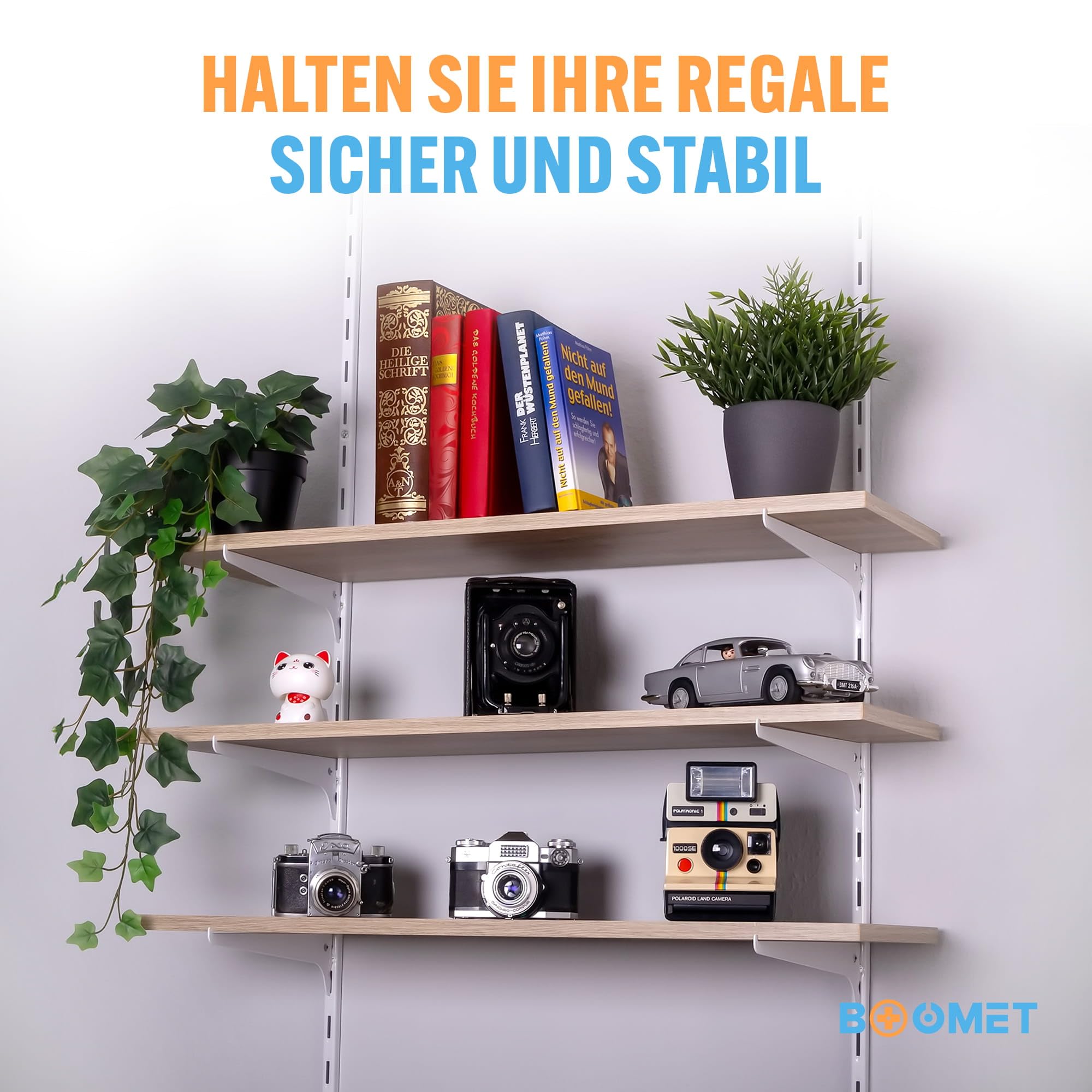 Regalträger für Wandschienen · Länge: 60cm · Farbe: Weiß · Menge: 10 · Regalhalterung für Wandregal Metall · Regalsystem Regal Winkel Halterung Wand