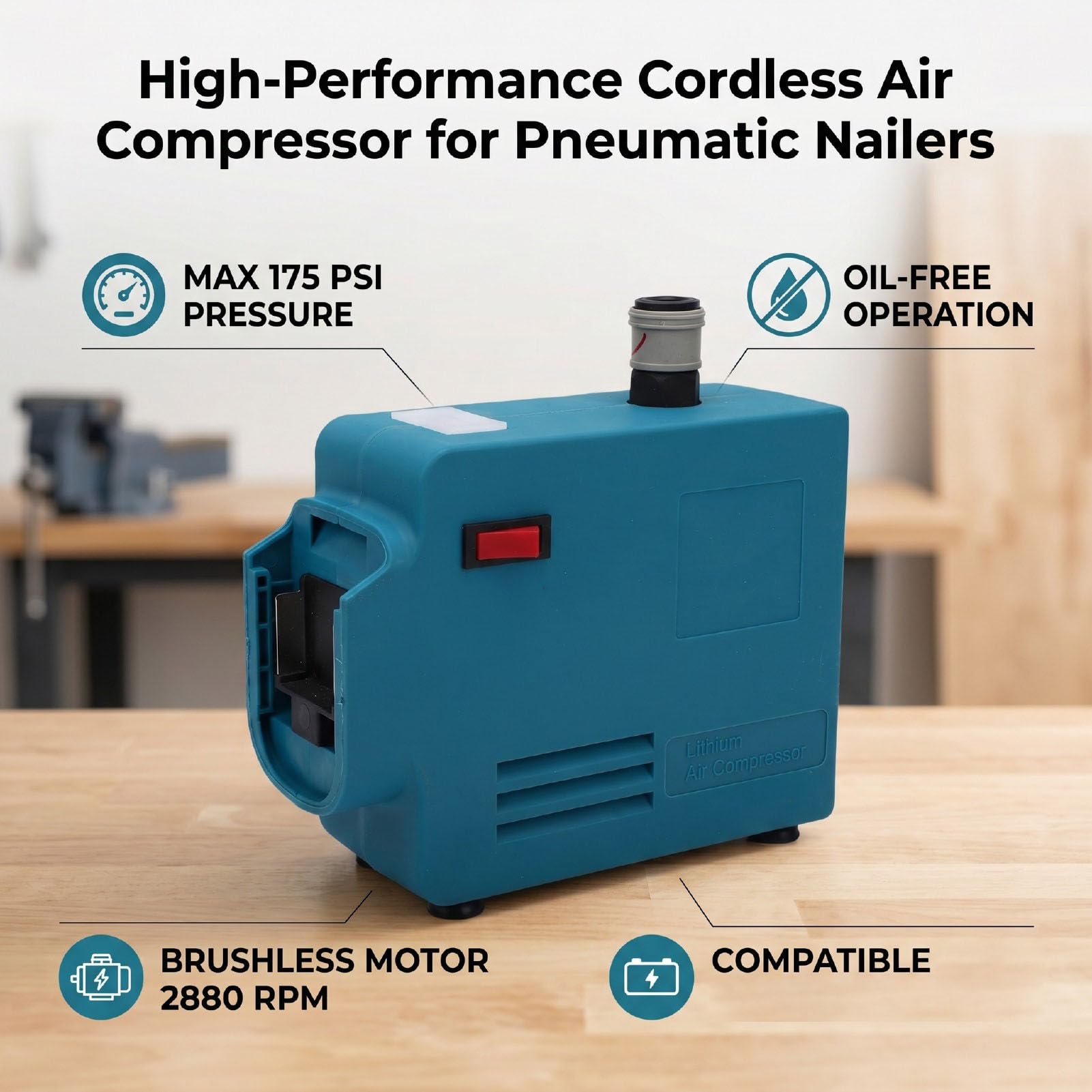 Fafeicy Compressore D'aria Senza Fili, Compressore D'aria Portatile con Motore in Rame Senza Spazzole 175 PSI Serbatoio Olio 500W per Pistole Sparachiodi Pneumatiche Adatte per