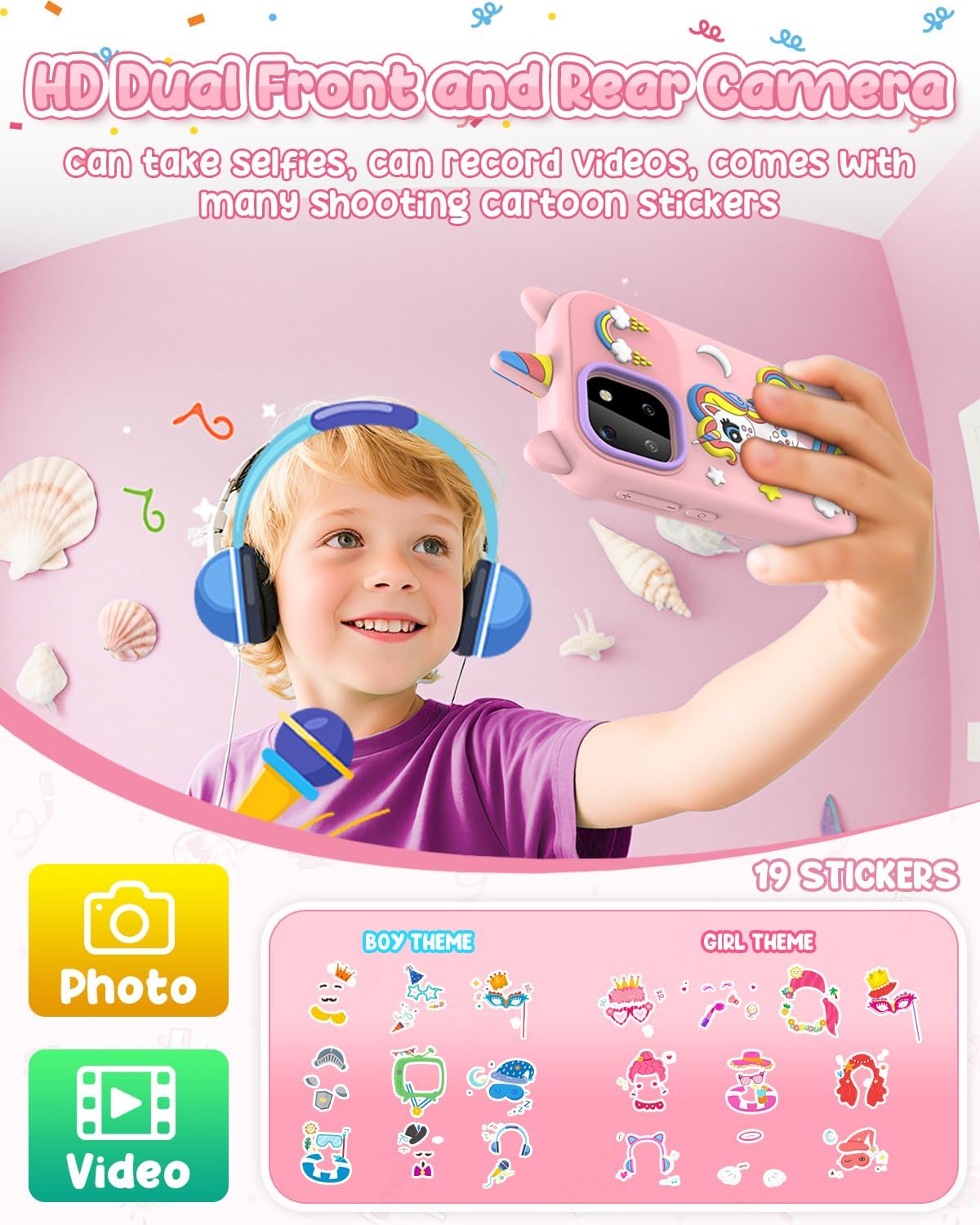 Kids' Phone Toy Imitate Smartphone Toy for 3-8 Year Old Girls & Boys - No Internet/Calls, HD Camera, MP3 Player, Learning Games | Christmas Birthday Gift for Toddlers (Pink)