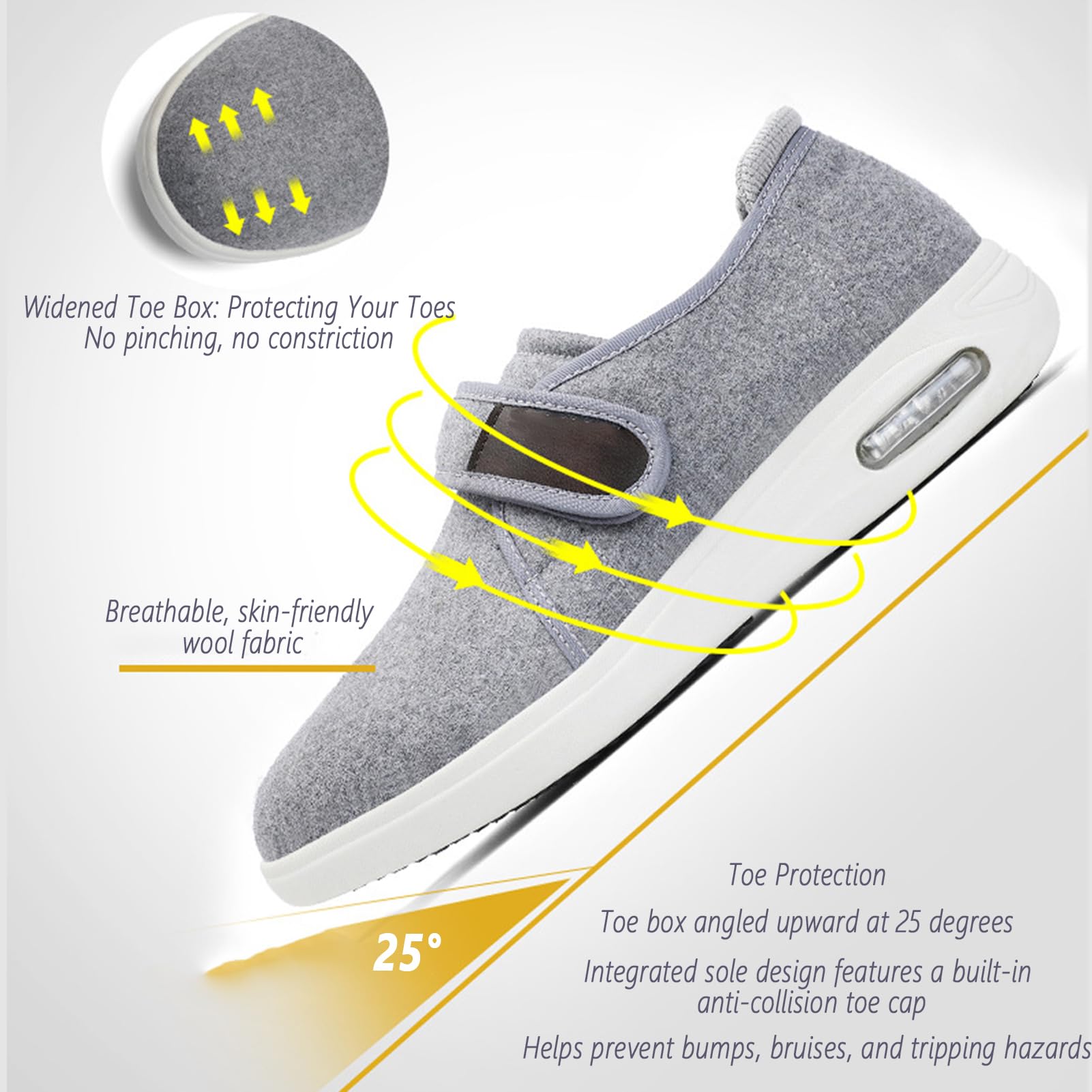 Scarpe Diabetici Uomo Donna Calzature Mediche Regolabili, Scarpe per Alluce Valgo, Ortopediche Extra-Larghe Anziani E Convalescenza con Memory Foam Uso Interno Ed Esterno