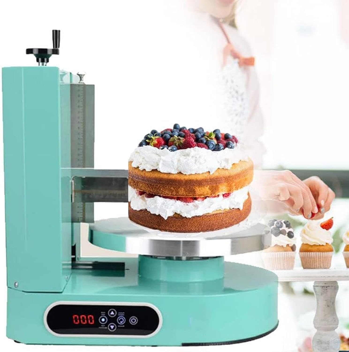 Automatic Birthday Cake Cream Smooth Coating Decoration Machine 4-12inch Cakes Butter Spreading Bread Jam Spreader, With LCD Display And 304 Stainless Steel Spatula(Green)