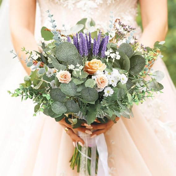 84 Pcs Artificial Eucalyptus Stems and Lavender, Bulk Fake Silver Dollar Eucalyptus Leaves Stems Eucalyptu Bundle Faux Spray for Bouquets Floral Arrangement Wedding Home Decor 5 Kinds Mixed