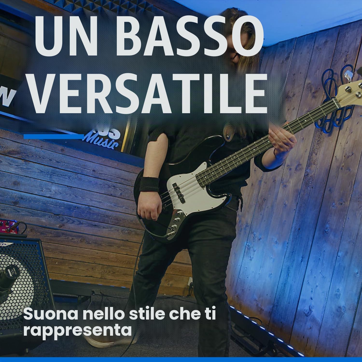 Woodbrass JB100 - Chitarra Basso elettrico per principianti, modello JB, tiglio, stile rock, pop, funk, country, hard, metal