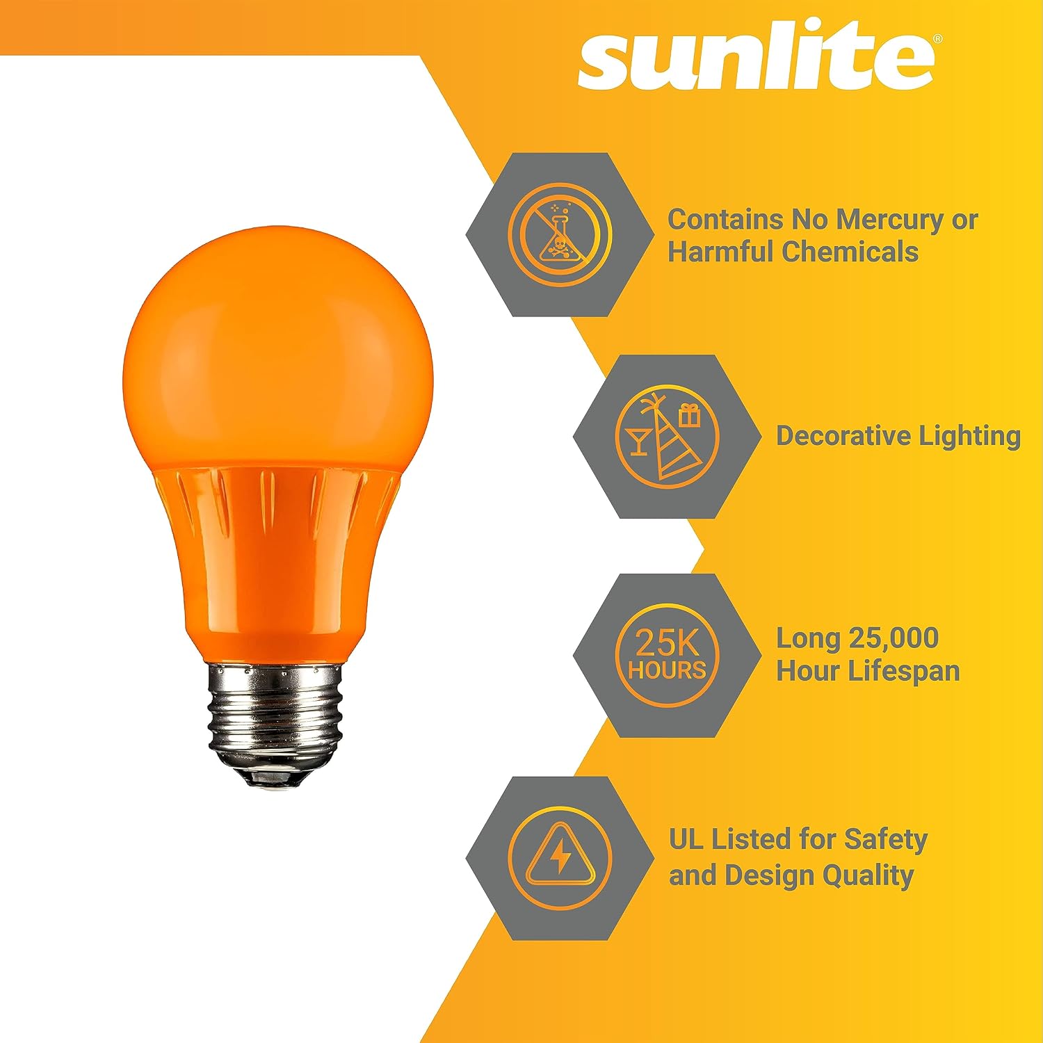 Sunlite 41520-SU LED Decorative 3 Watt (25W Equivilant) Holiday Light Bulb, Halloween Lighting, 120 Volt E26 Medium Base, Non-Dimmable, UL Listed, Orange and Purple 4 Pack image 3