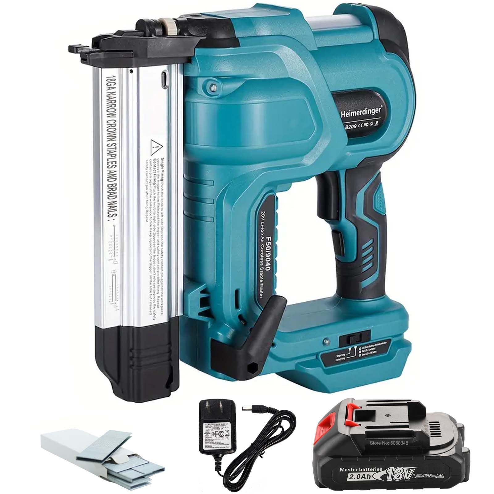 Cordless 2-in-1 Brad Nailer Staple Gun 2000mAh Battery Up to 2" Nails Tool-Free Jam Release for Woodworking Upholstery