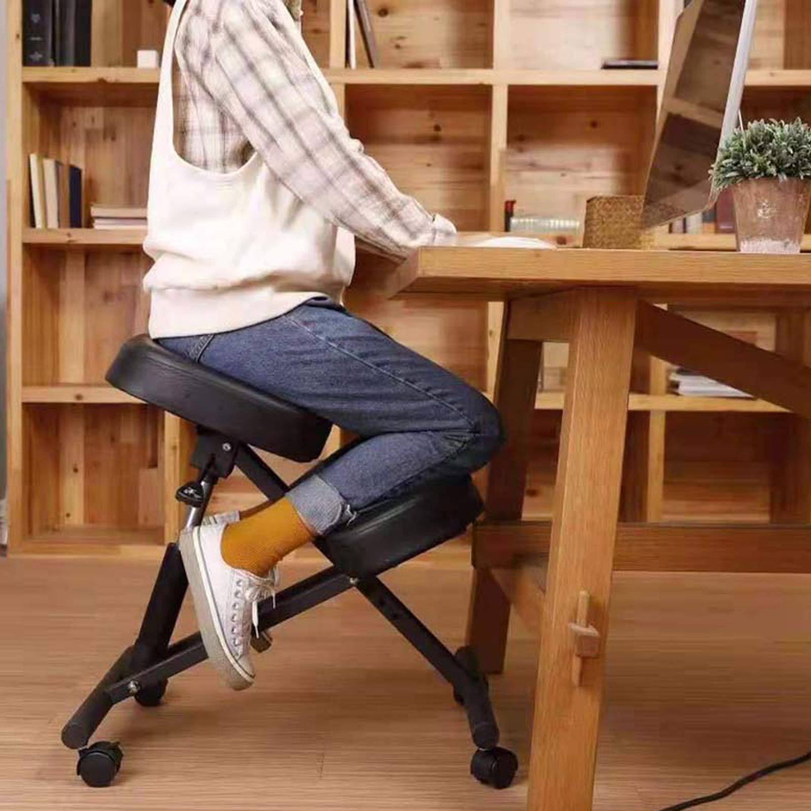 Chaise ergonomique en mousse orthopédique et acier - Correcteur de posture - Coussin de hanche - Pour la maison et le bureau - Noir