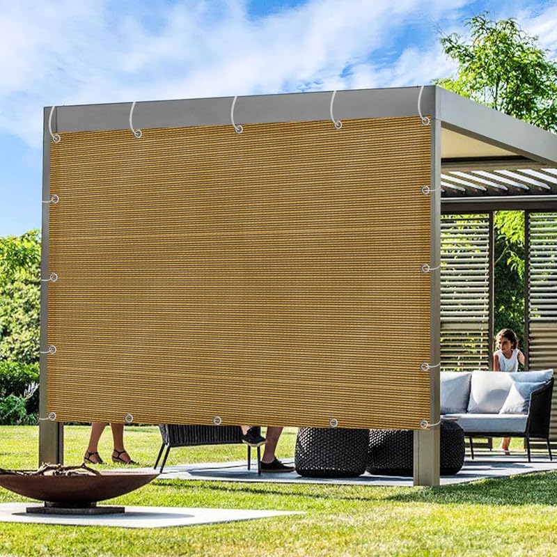 Image of MetDeals HDPE Knitted Balcony Sun Shade Sail Canopy Cover for Outdoor, Garden & Terrace|UV & Sun Protection with Rustproof Eyelet & Cable Tie for Easy Installation(Beige Black, 9.5x18 Ft)(Pc 1)