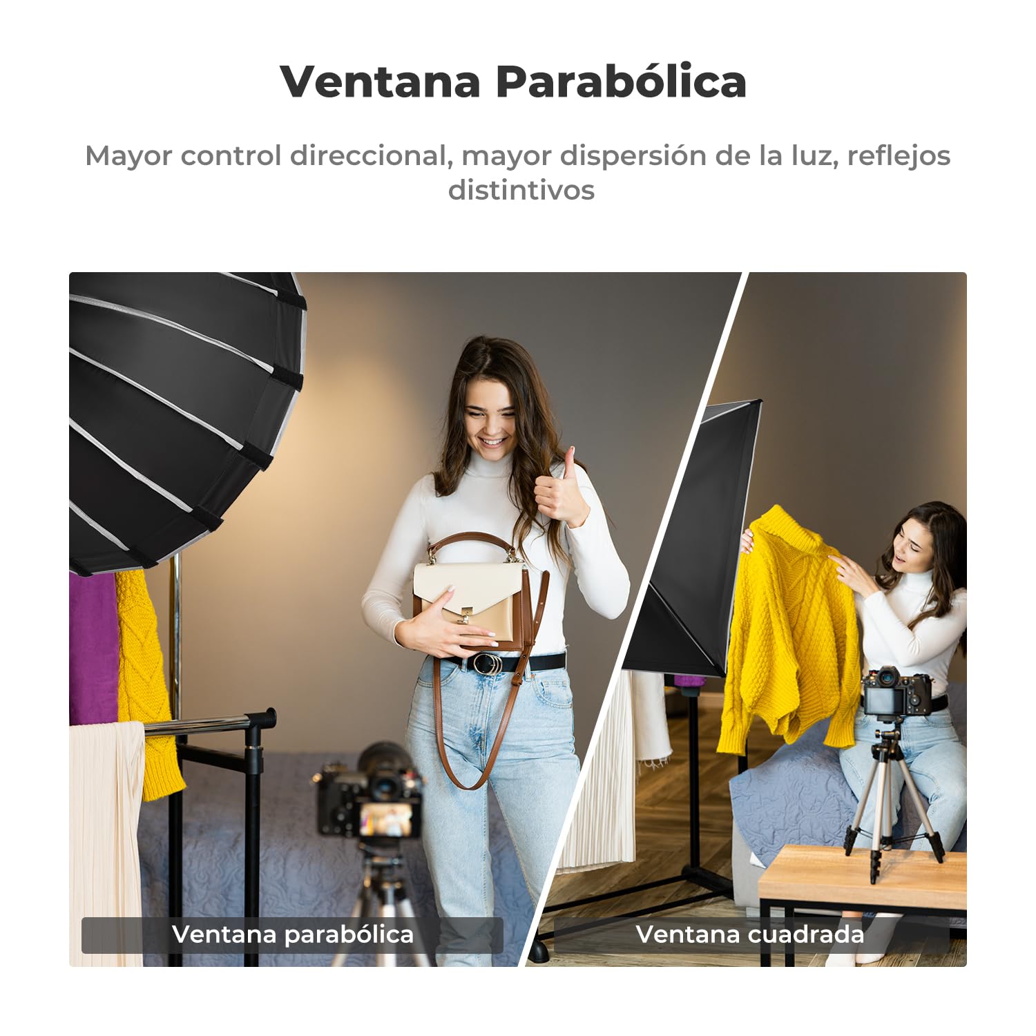 K&F CONCEPT Softbox Parabólico 120cm Bowens para Estudio Foto | 16 lados, rejilla honeycomb, difusor suave, liberación rápida, bolsa, retrato producto vídeo