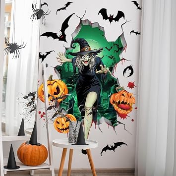 Halloween Wall Decals Gothic Witch Bat Pumpkin Wall Stickers