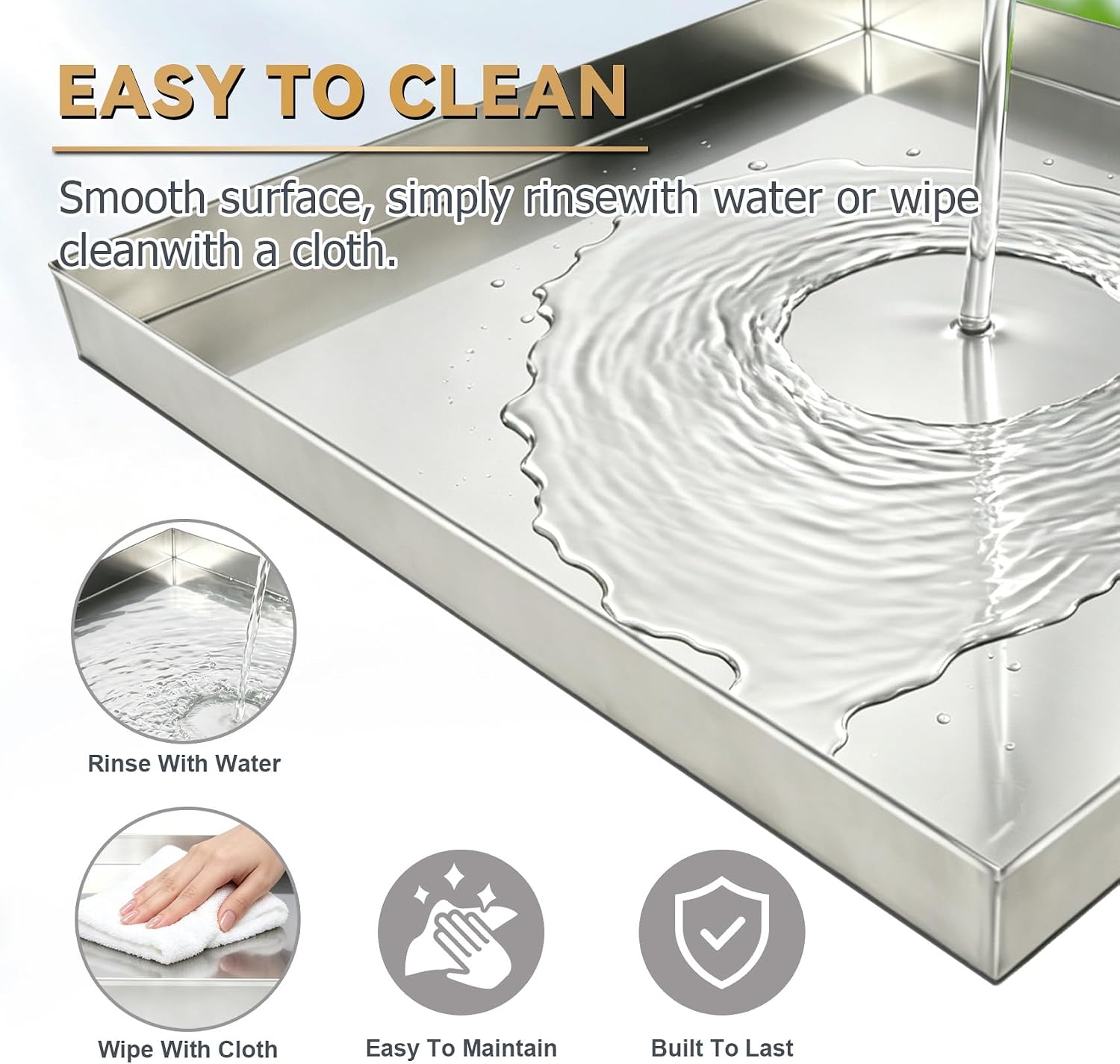 Washing Machine Drain Pan 30"x28"x2.5", Stainless Steel with Anti-Slip Pad