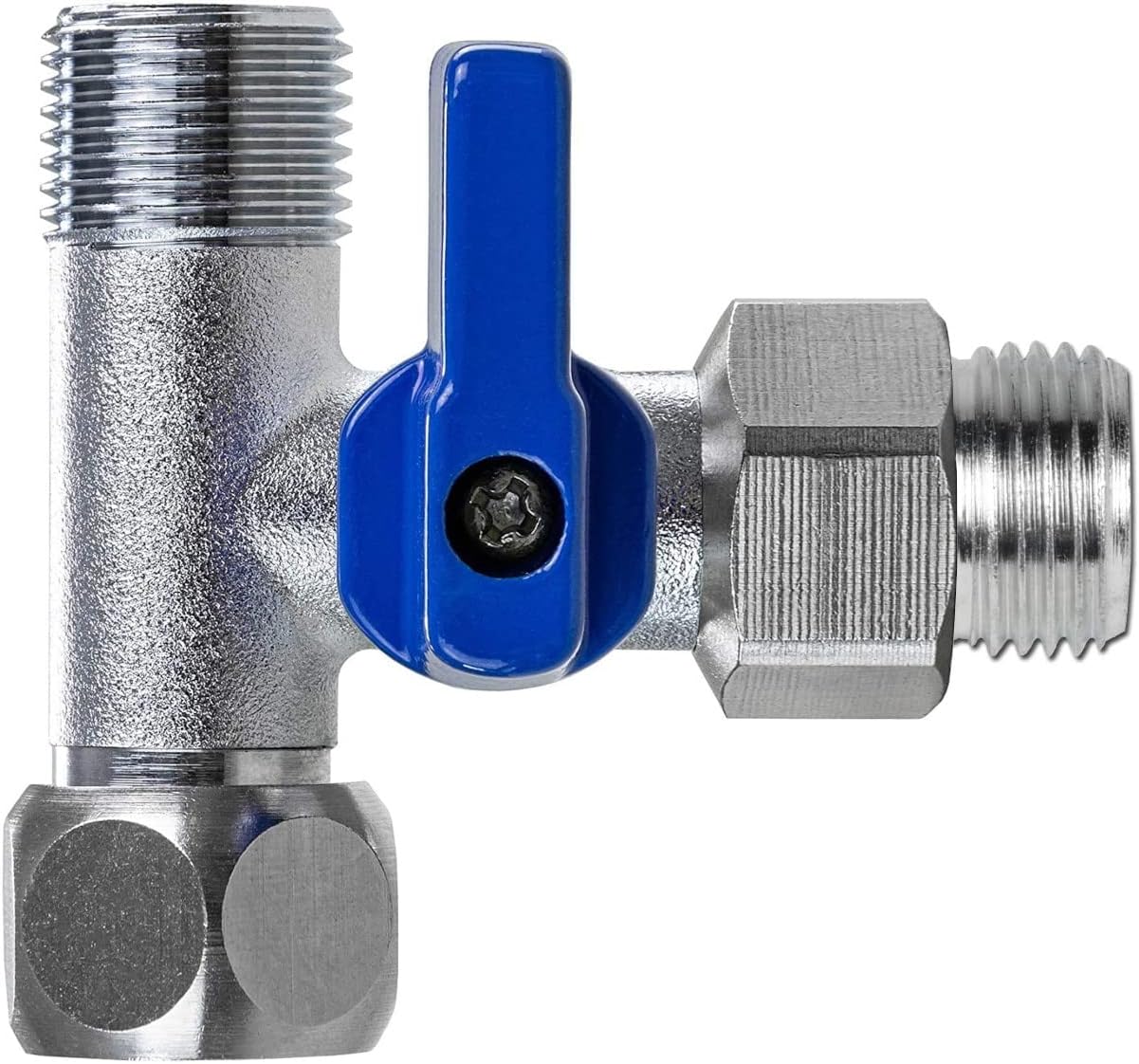 Shut-off valve adapter T-piece 3/8 inch AG x 3/8 inch nut for connecting water filters, reverse osmosis, refrigerators, coffee machine (3/8 inch AG x 3/8 inch AG x 3/8 inch AG x 3/8 inch nut).