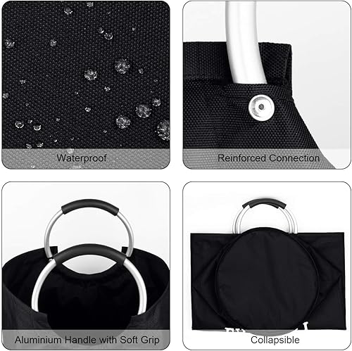 Miniatura 4 de Dalykate Cesta de lavandería extragrande de tela Oxford plegable de 115 litros, bolsa de lavandería plegable con asas, impermeable, portátil, cesta