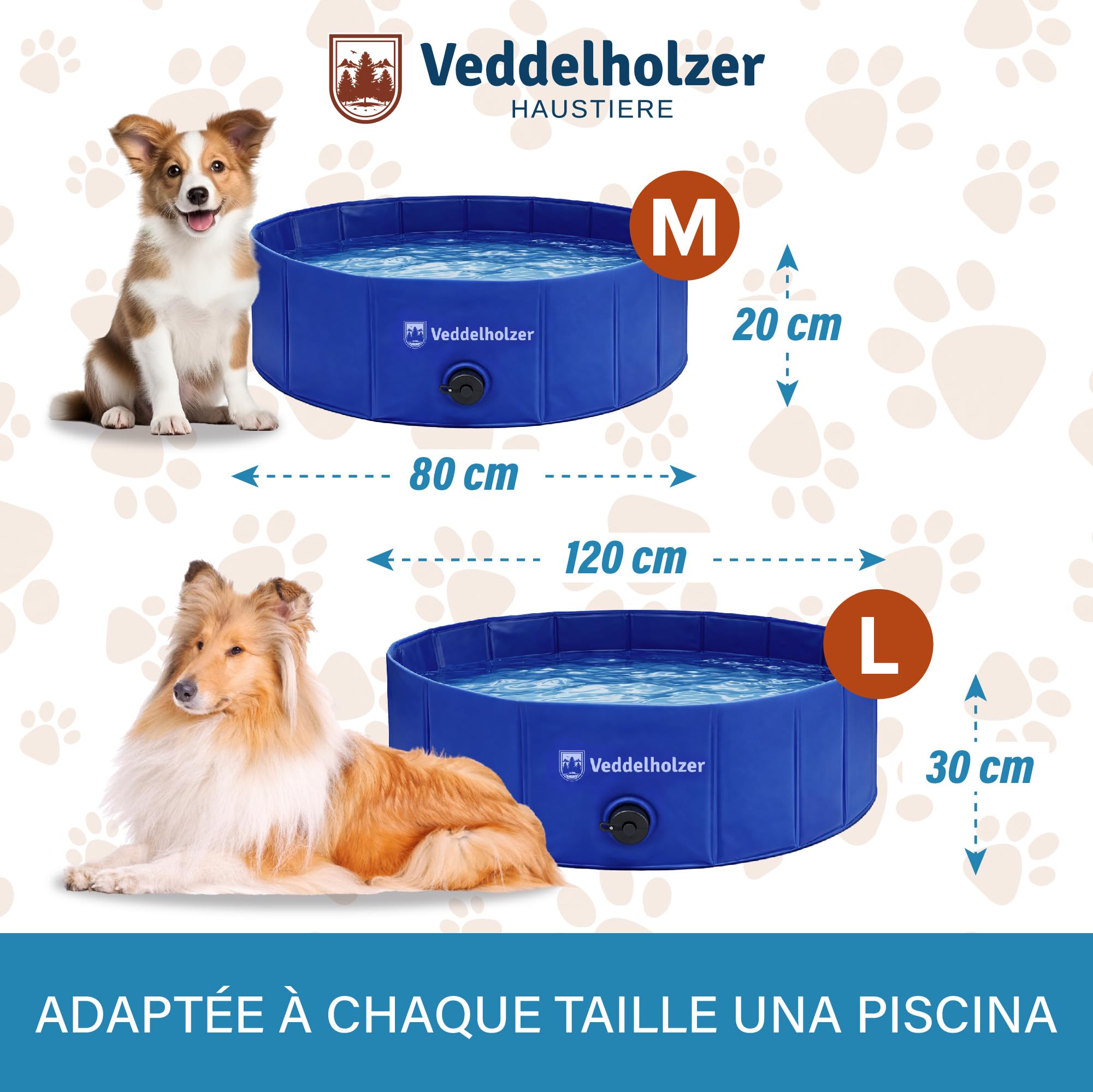 Piscine Pliable pour Chien Veddelholzer (M) 80 x 20 cm antidérapante – Piscine Robuste, Peu encombrante et Stable, idéale pour Le Jardin et Le Balcon, Installation Rapide sans gonflage, pour Chiens