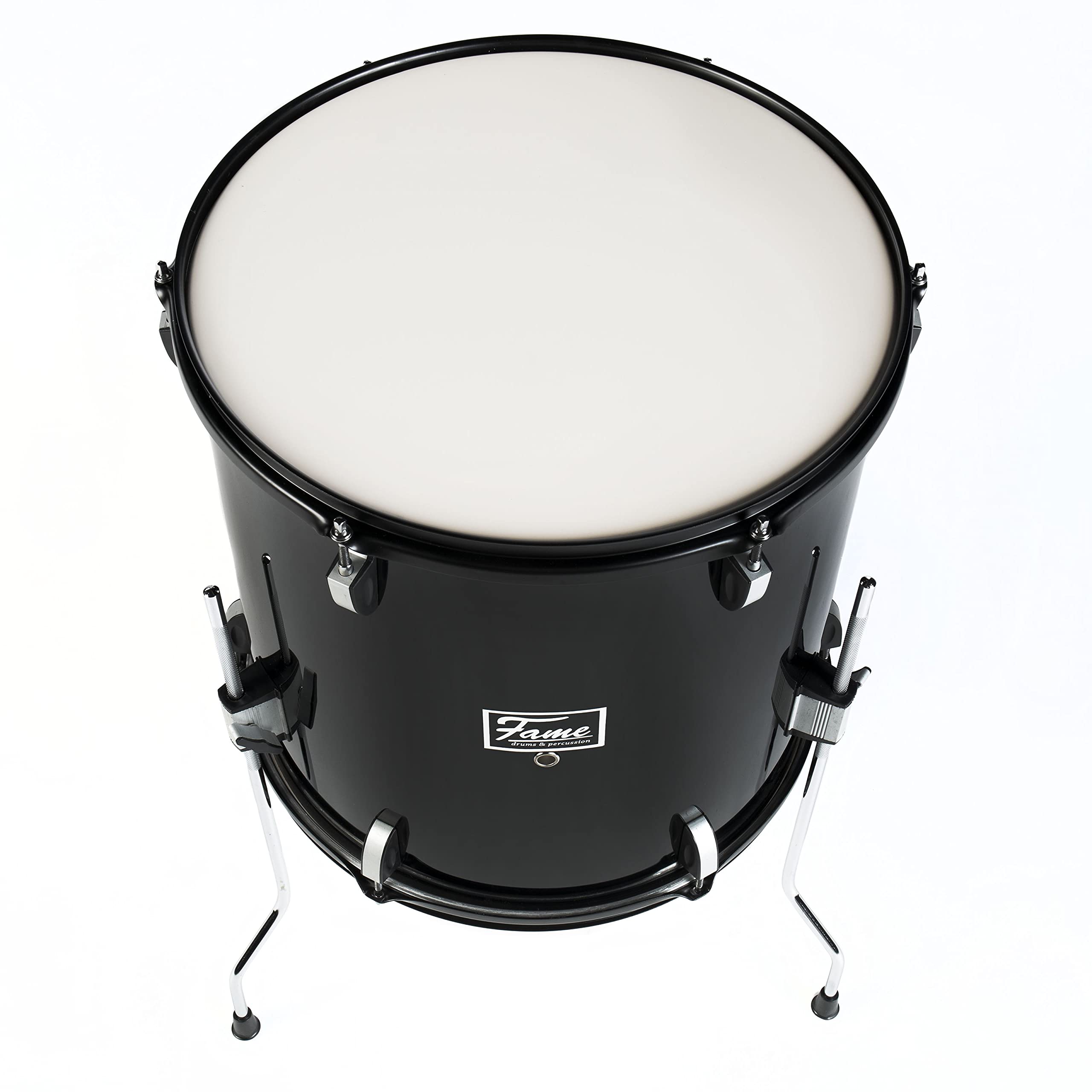 Fame First Step Floor Tom 16"x16", Hochwertiges Einsteiger-Trommelset, Mischholz, Piano Black, Robuste Stahlspannreifen, Inklusive Floor Tom Legs, Akkurate Stimmbarkeit, Modernes Design, Ideal für